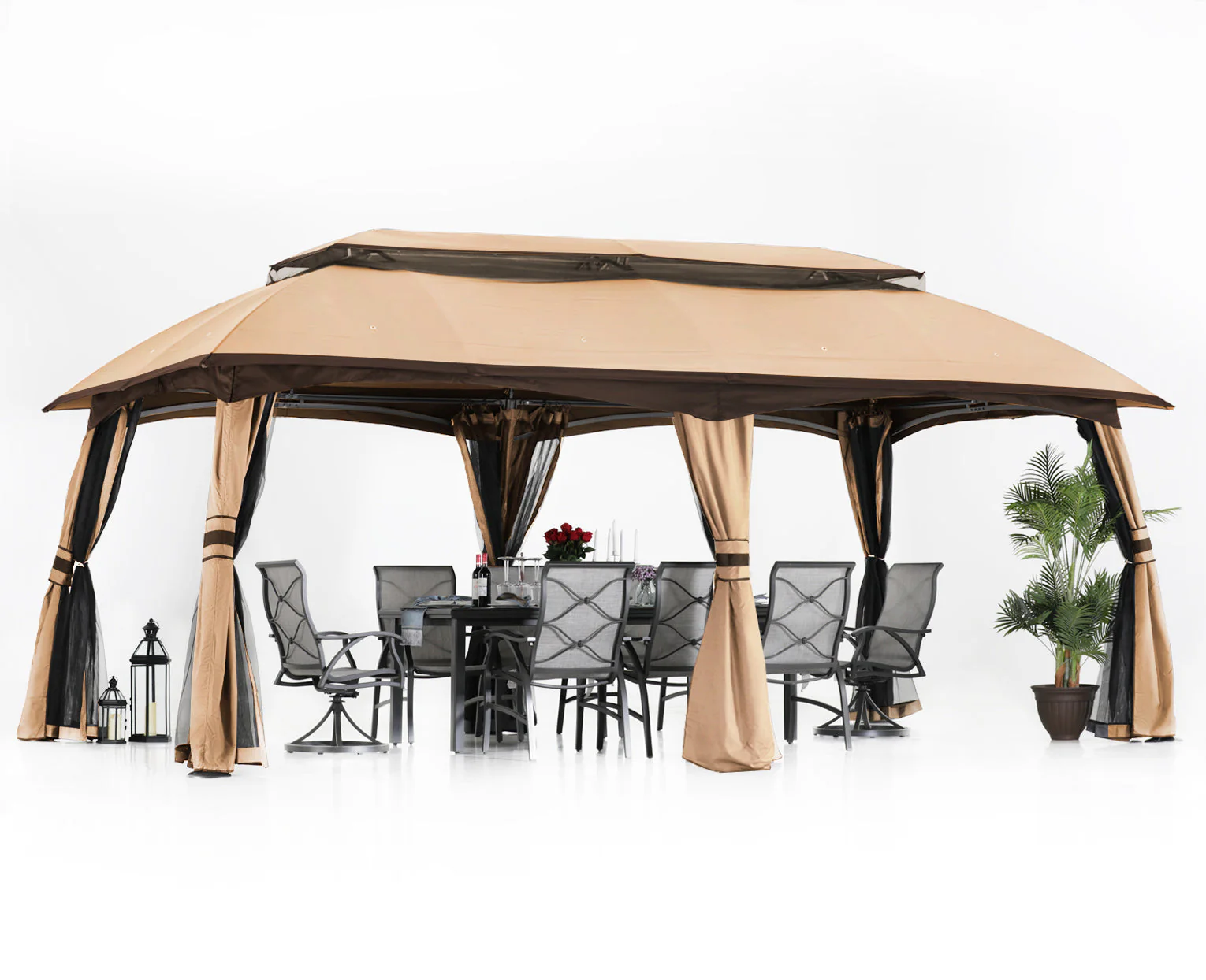 10x20 Outdoor Gazebo with Netting Wall and Pole Coverings - Image 10
