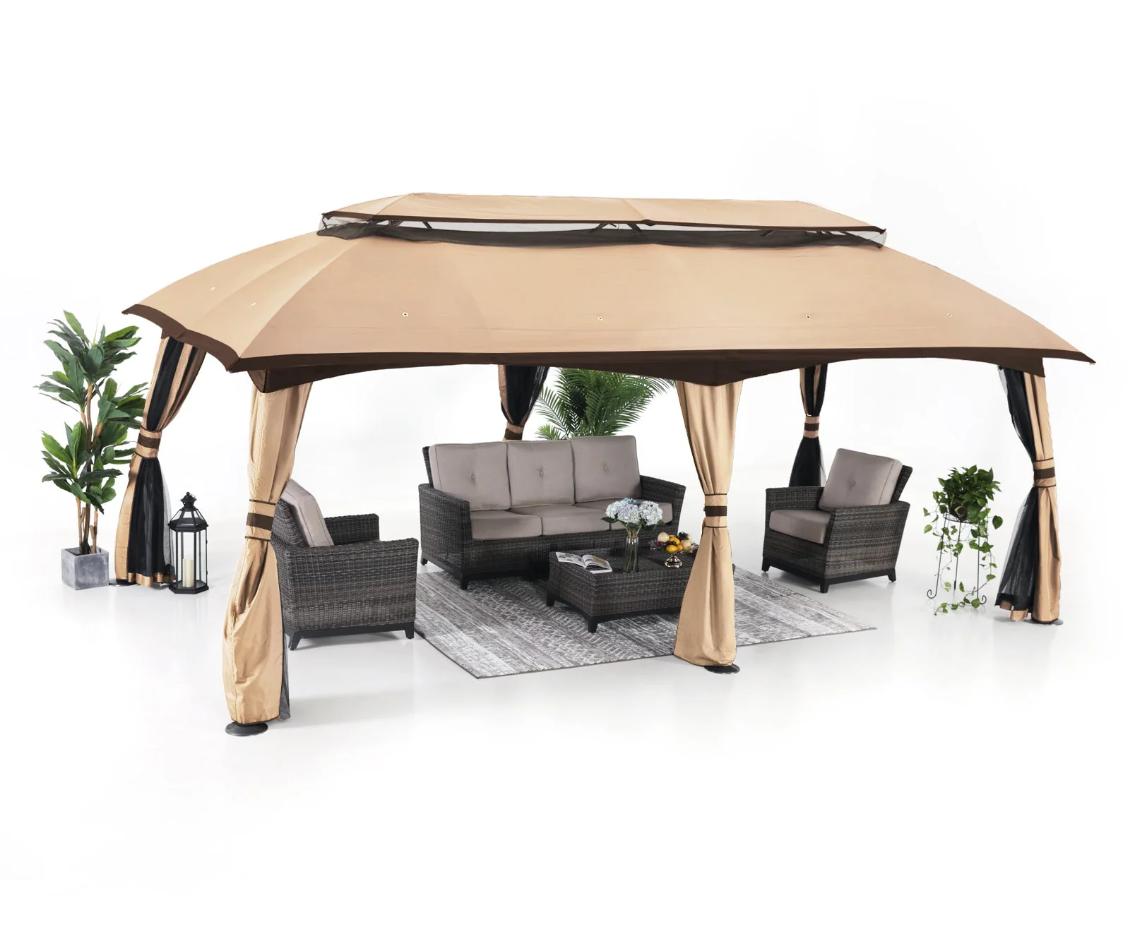 10x20 Outdoor Gazebo with Netting Wall and Pole Coverings - Image 12