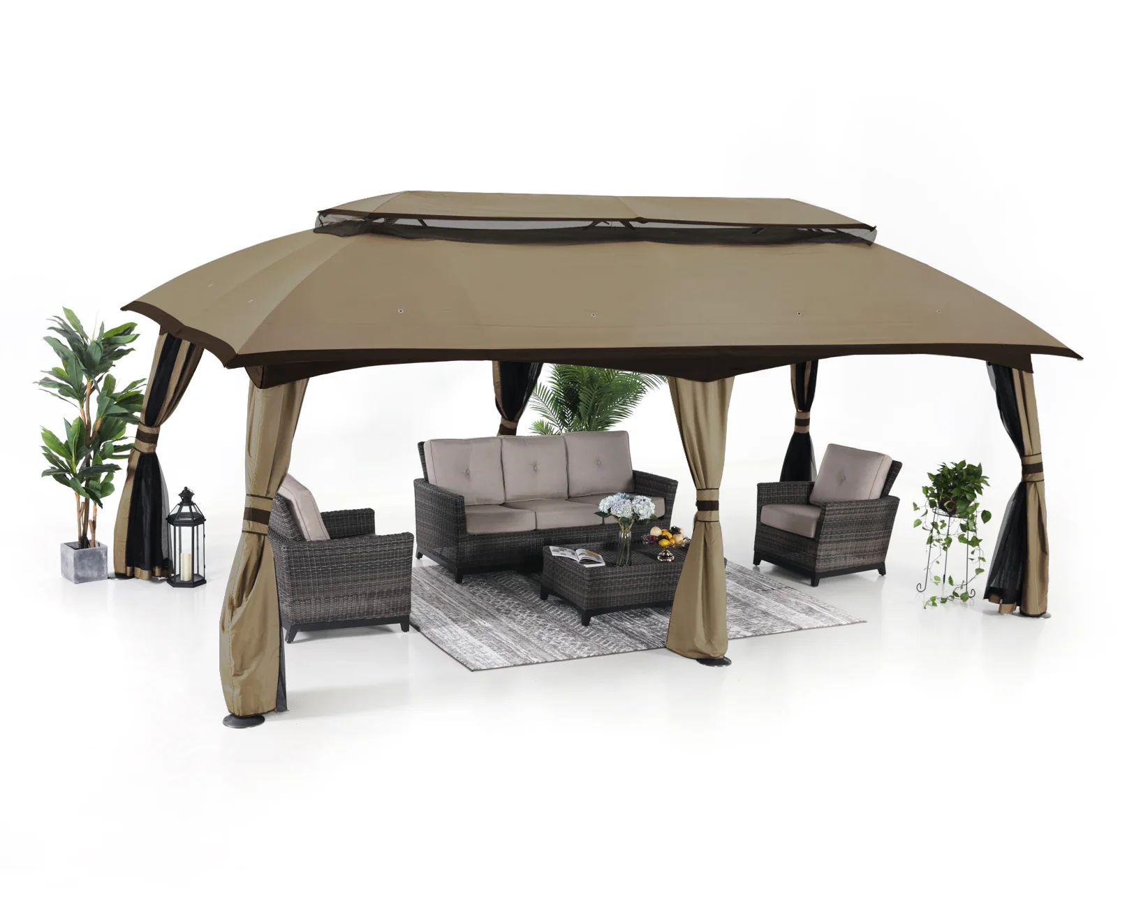 10x20 Outdoor Gazebo with Netting Wall and Pole Coverings - Image 4