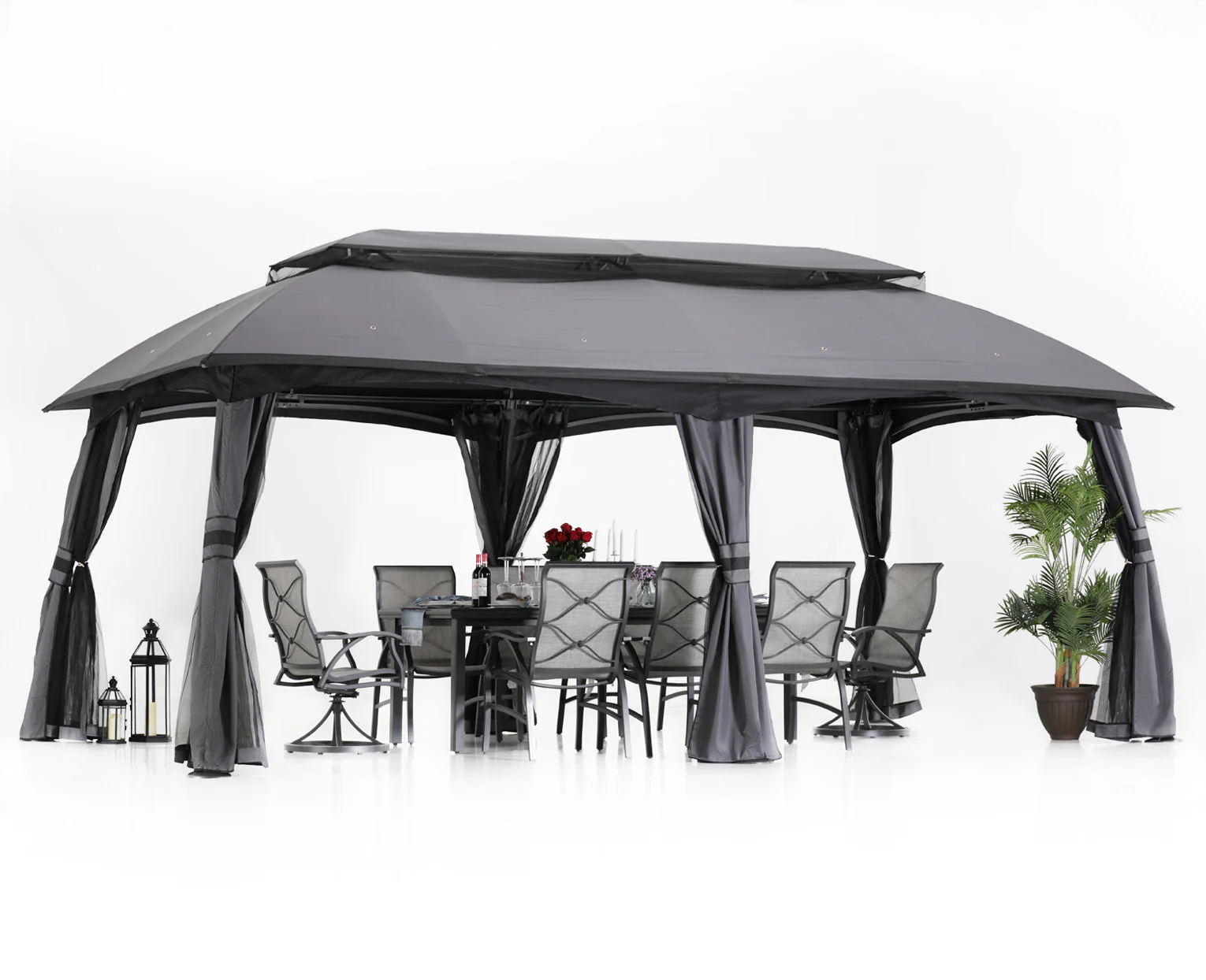 10x20 Outdoor Gazebo with Netting Wall and Pole Coverings - Image 5