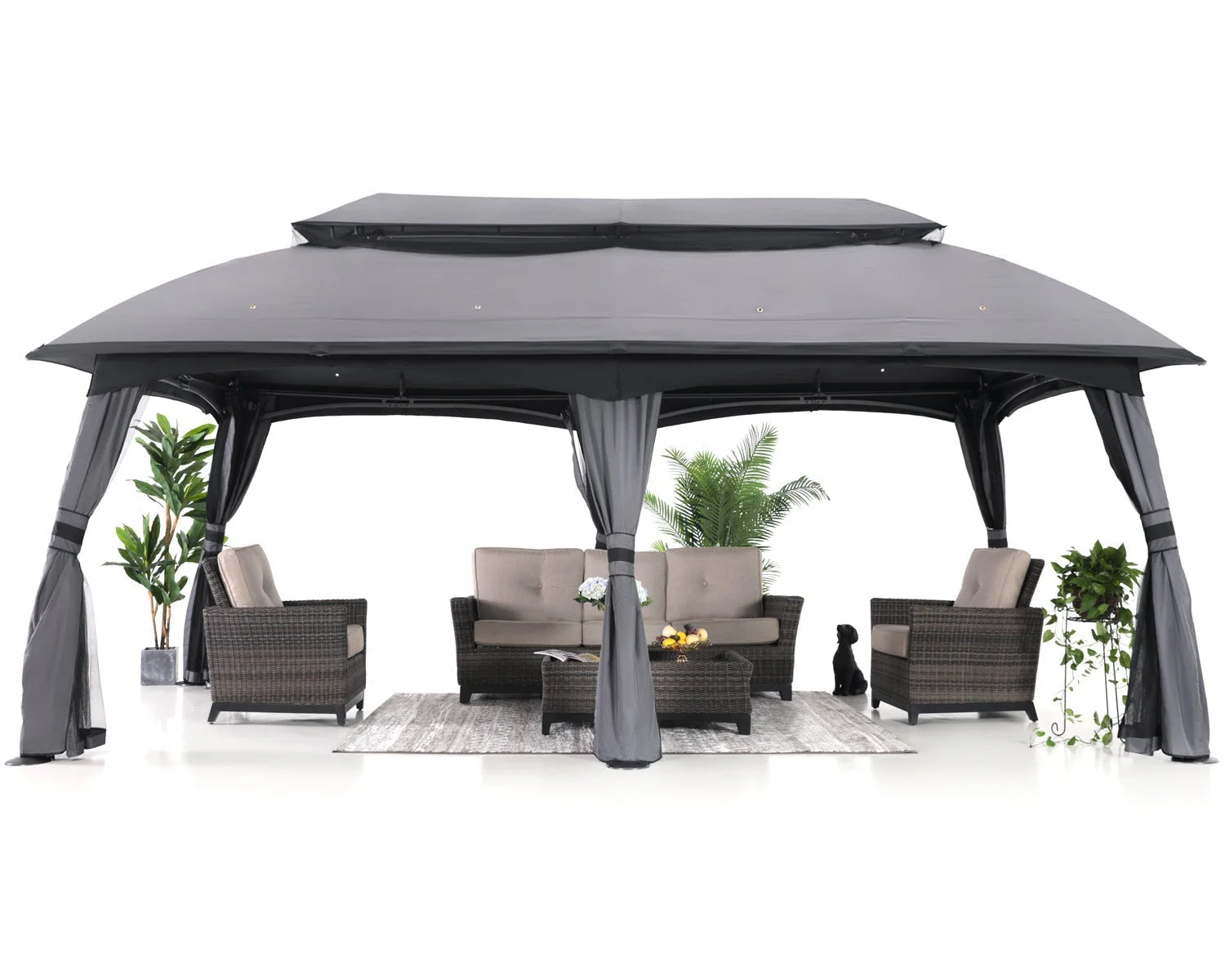 10x20 Outdoor Gazebo with Netting Wall and Pole Coverings - Image 6