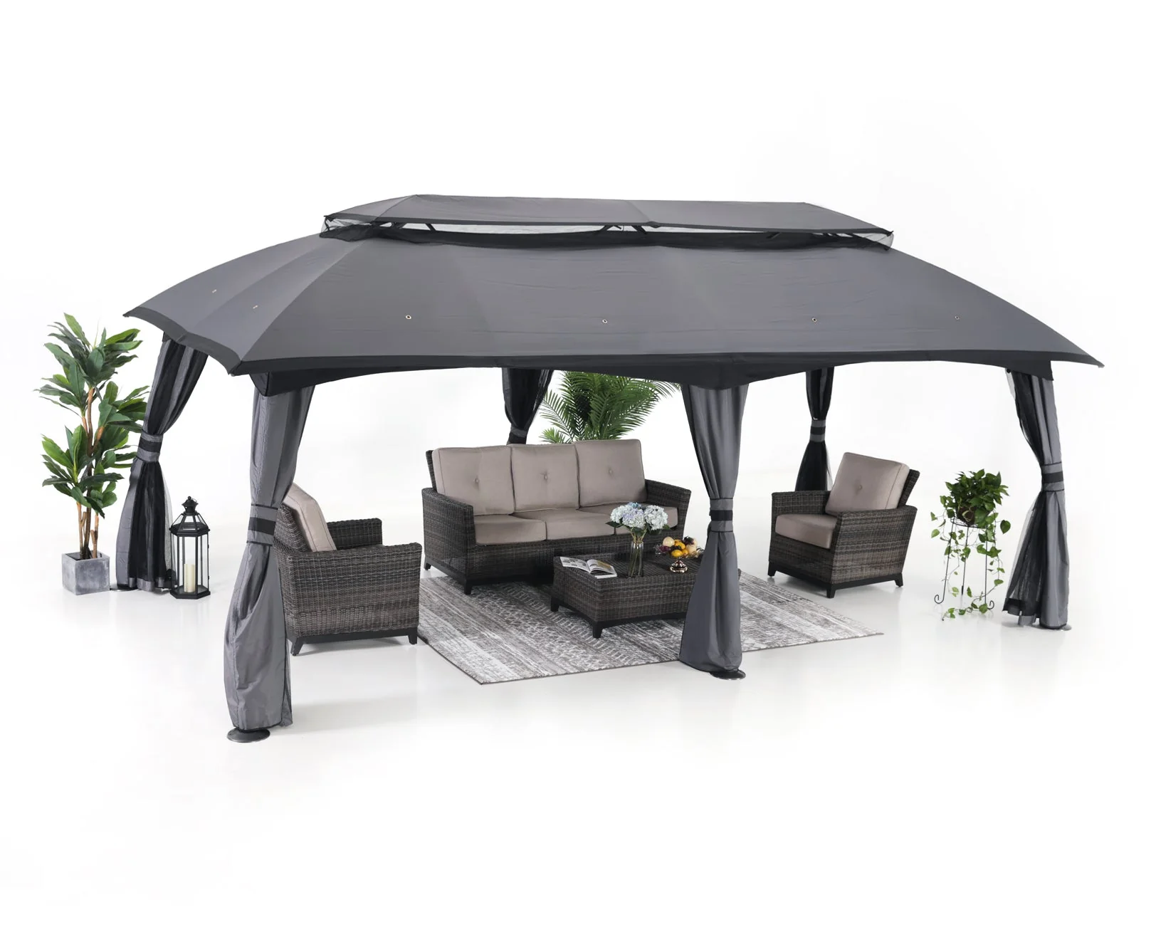 10x20 Outdoor Gazebo with Netting Wall and Pole Coverings - Image 8