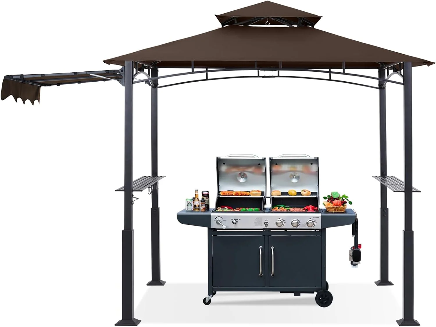 8x5 Outdoor Grill Gazebo Canopy with Extra Awning & LED Lights - Image 3