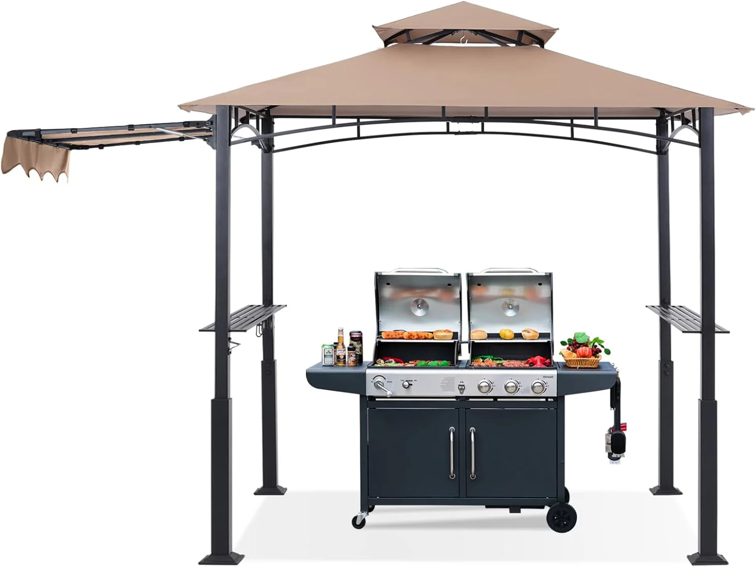8x5 Outdoor Grill Gazebo Canopy with Extra Awning & LED Lights - Image 4