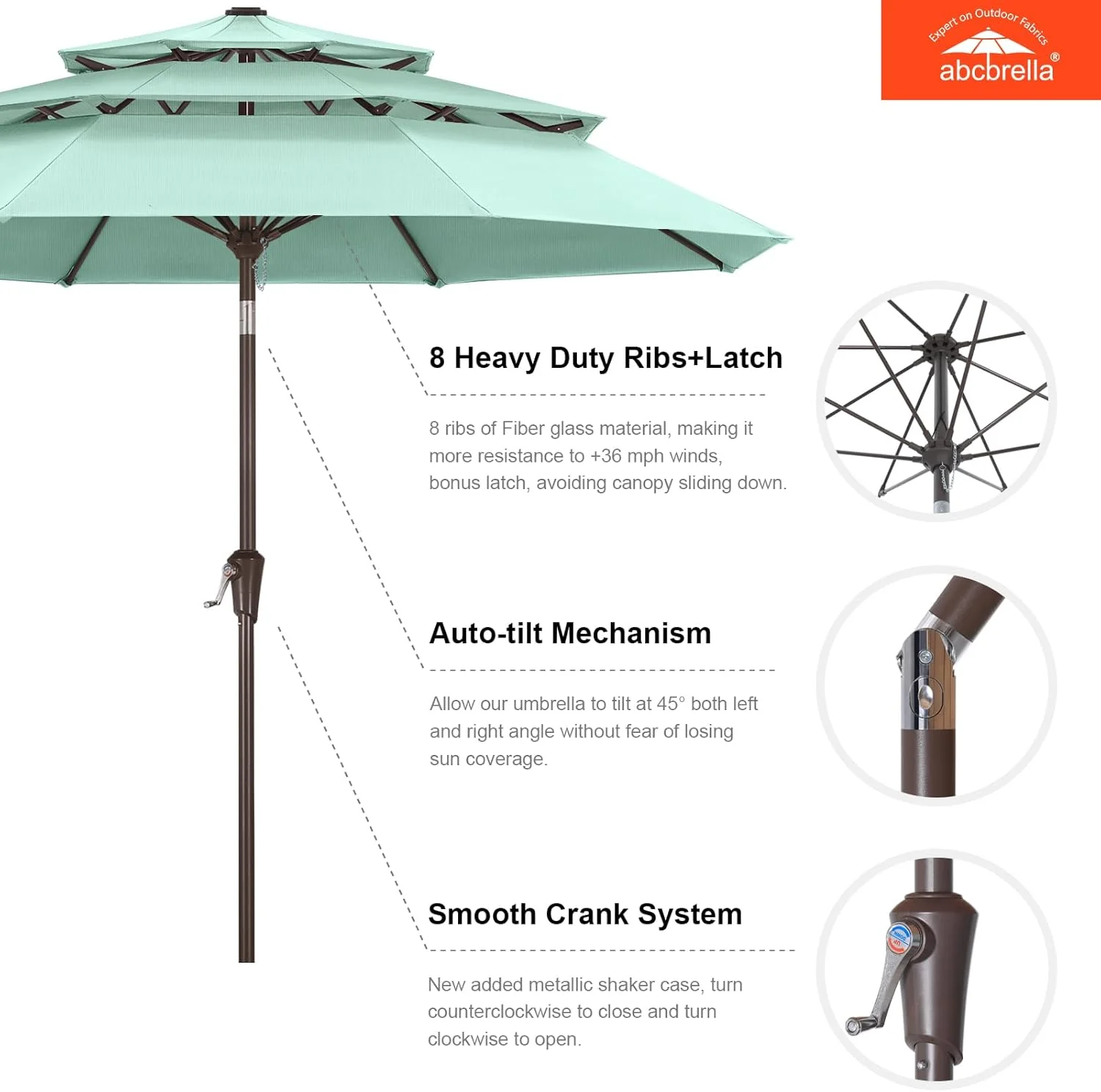 ABCCANOPY 9FT 3 Tiers Patio Umbrella 8 Ribs OLEFIN 5-Year No Fading - Image 6