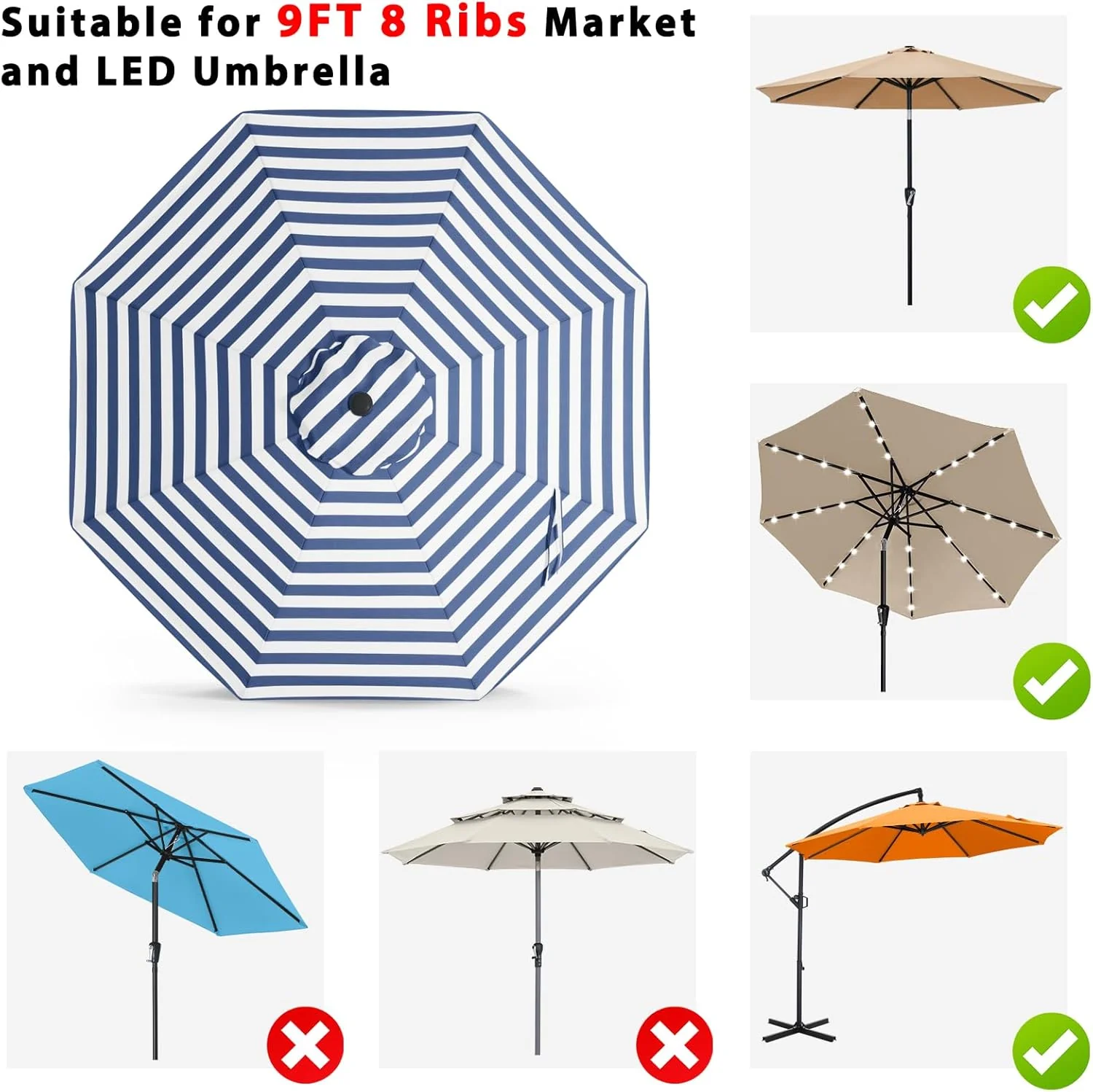 ABCCANOPY 9FT Patio Umbrella Replacement Canopy Only OLIFEN 5-Year Non Fading - Image 6