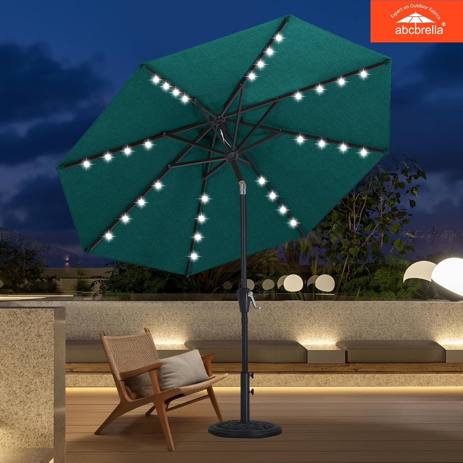 ABCCANOPY OLEFIN 5-Year No Fading Patio Umbrella with Solar Lights 9FT 8Ribs - Image 2