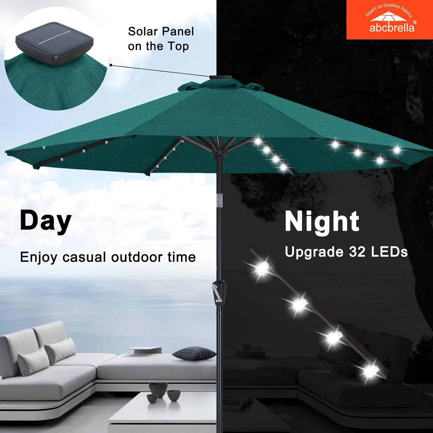 ABCCANOPY OLEFIN 5-Year No Fading Patio Umbrella with Solar Lights 9FT 8Ribs - Image 5