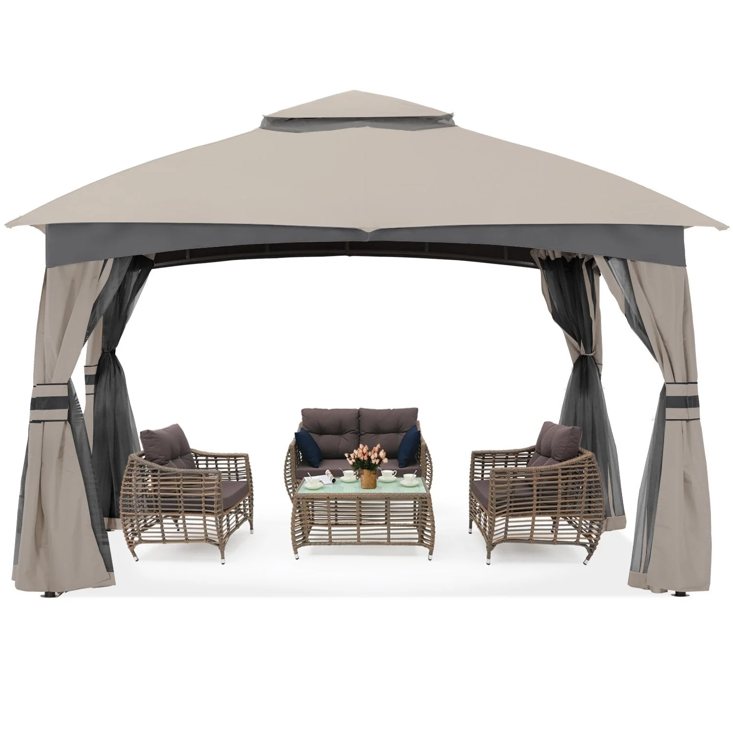 Double Soft-Top Patio Gazebo (Mesh Wall) - Image 11