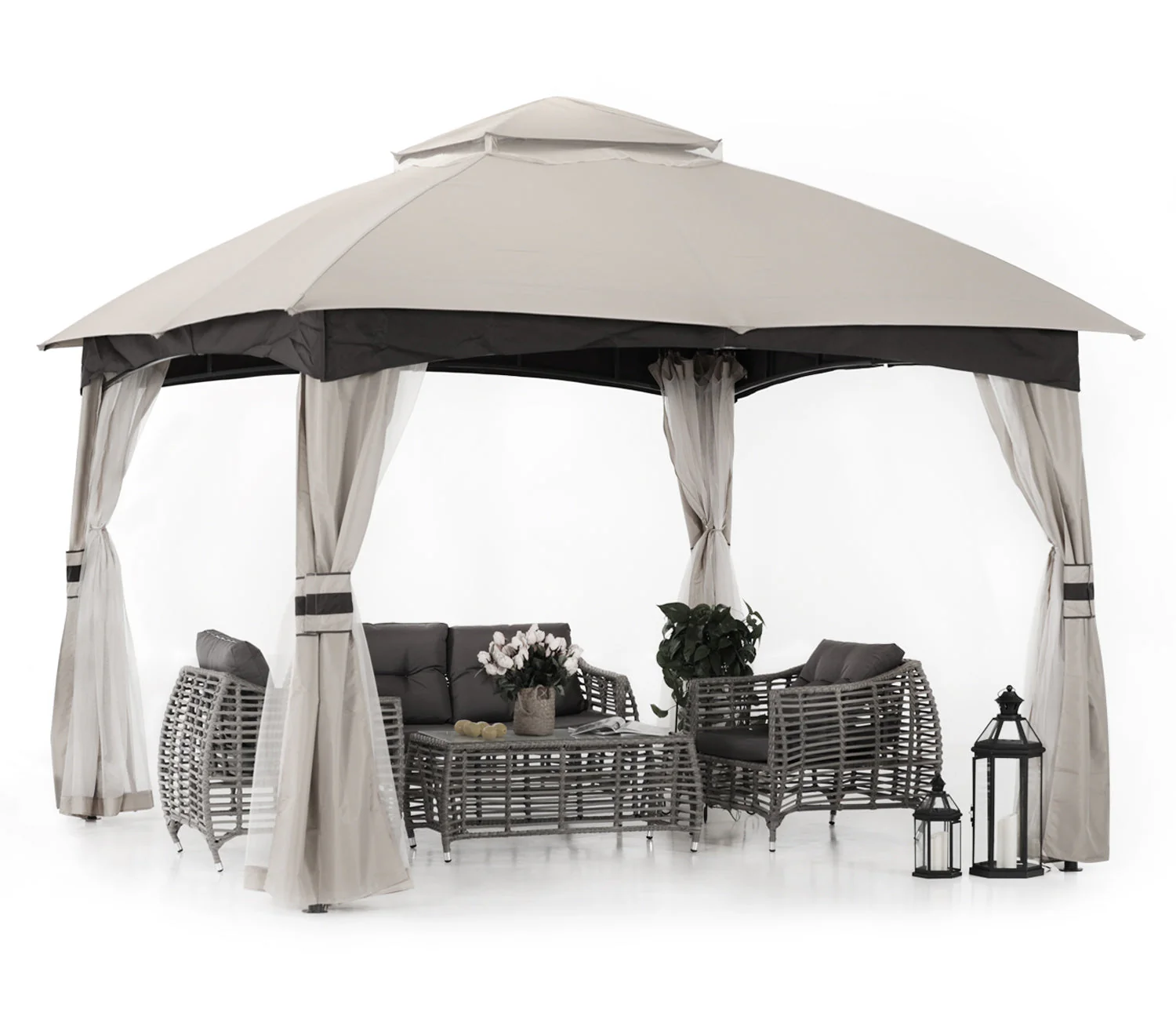 Double Soft-Top Patio Gazebo (Mesh Wall) - Image 12