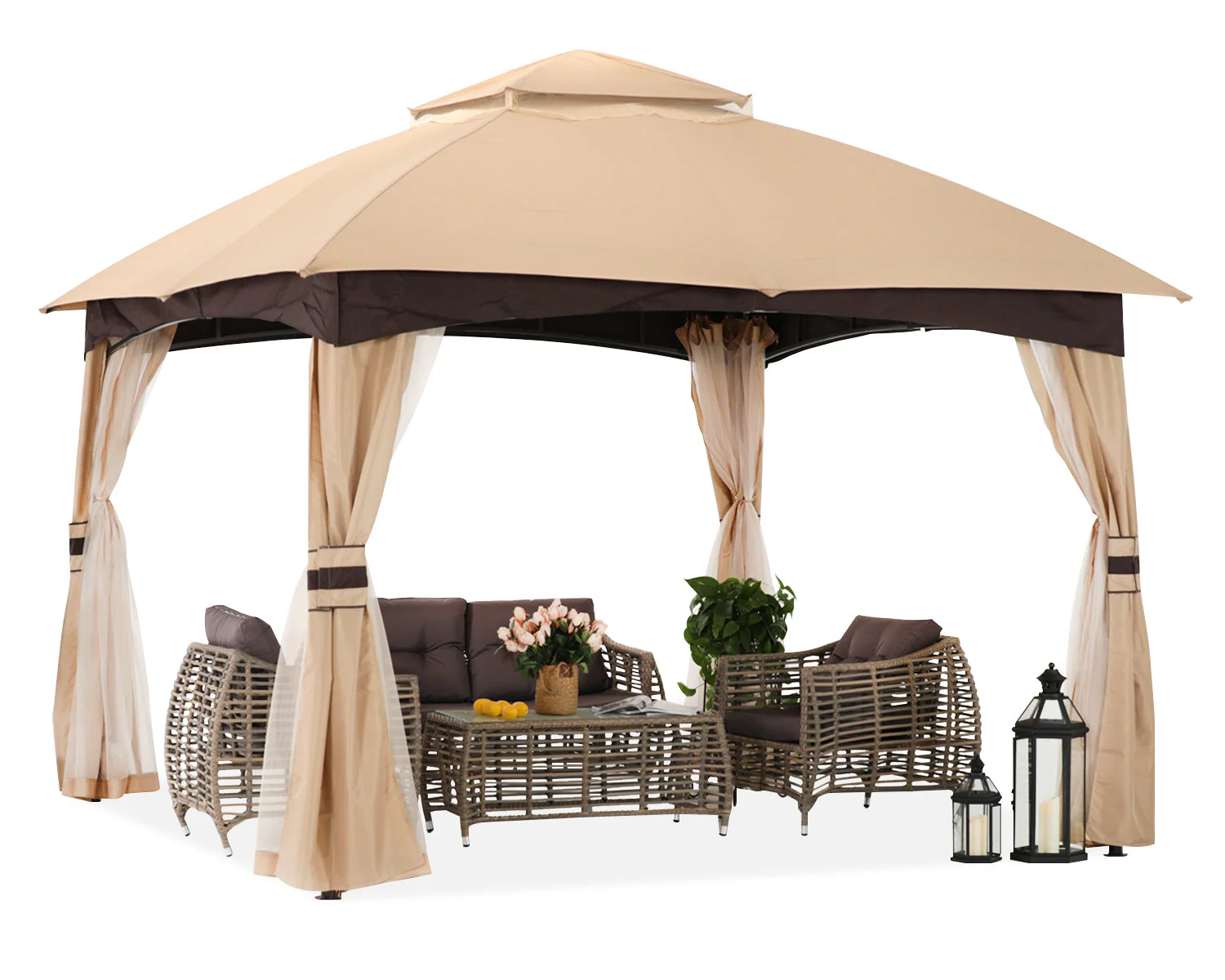 Double Soft-Top Patio Gazebo (Mesh Wall) - Image 15