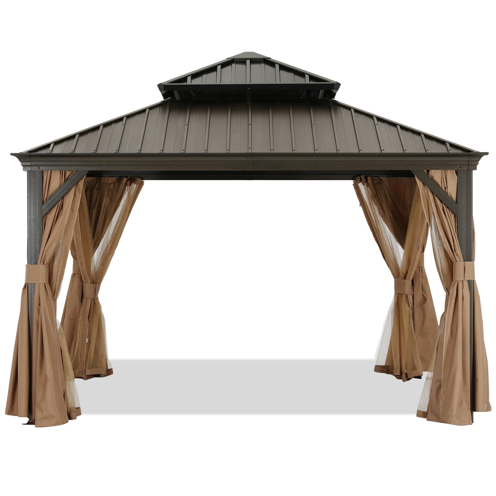 Hardtop Gazebo - Outdoor Permanent Double Top Gazebo With Netting - Image 11