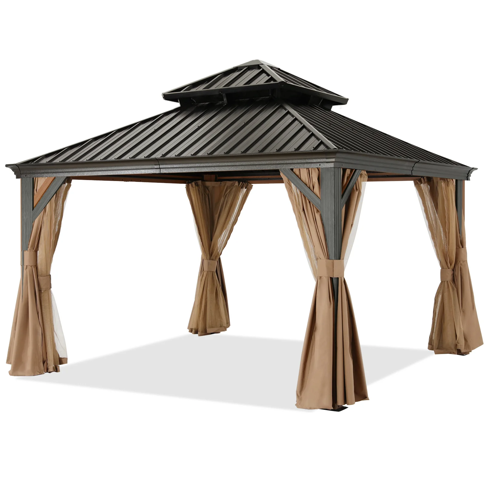 Hardtop Gazebo - Outdoor Permanent Double Top Gazebo With Netting - Image 12