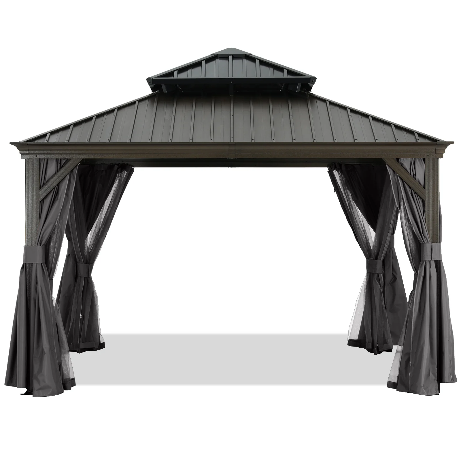 Hardtop Gazebo - Outdoor Permanent Double Top Gazebo With Netting - Image 13