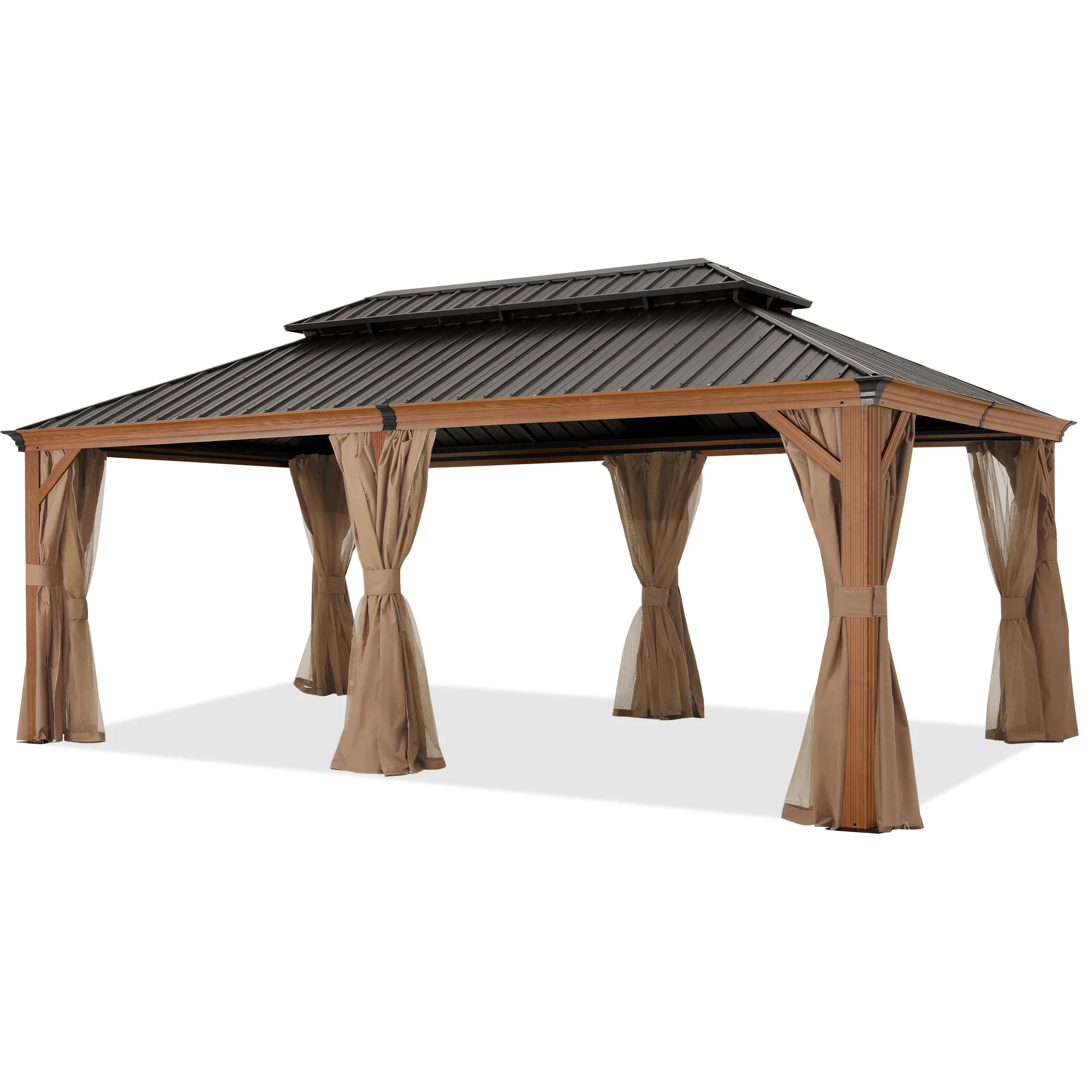 Hardtop Gazebo - Outdoor Permanent Double Top Gazebo With Netting - Image 15