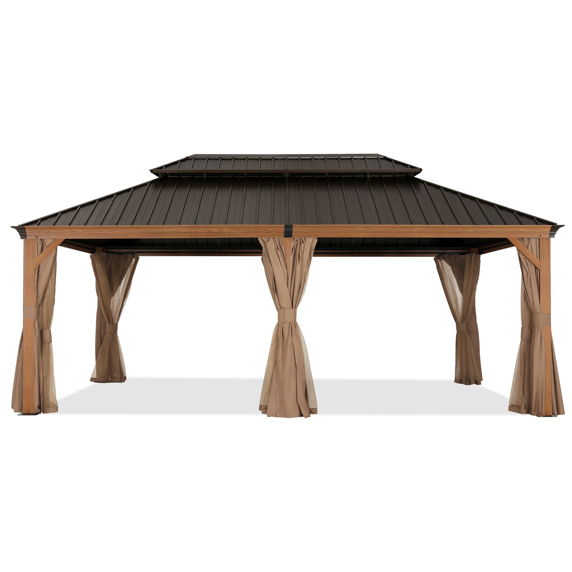 Hardtop Gazebo - Outdoor Permanent Double Top Gazebo With Netting - Image 16