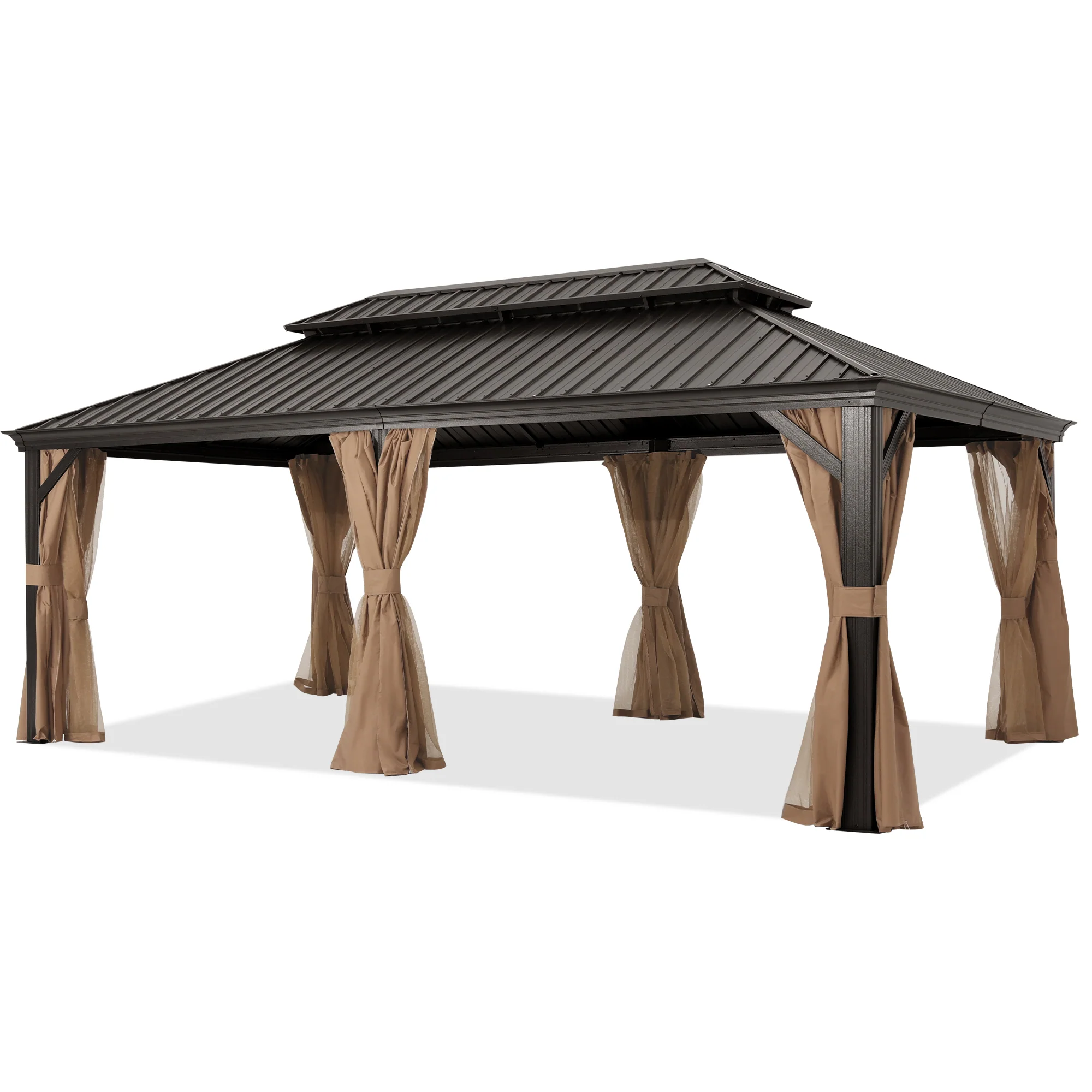 Hardtop Gazebo - Outdoor Permanent Double Top Gazebo With Netting - Image 18