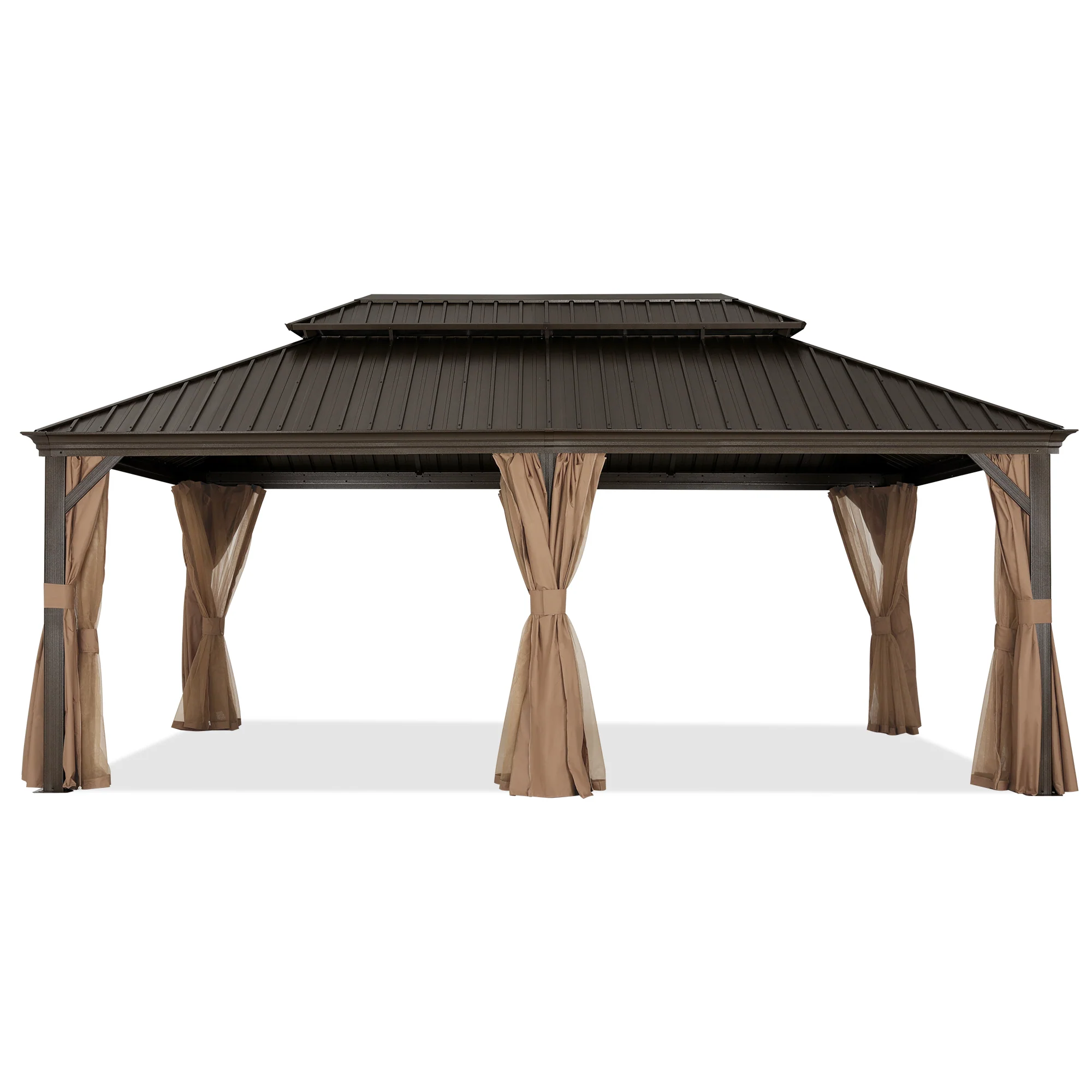 Hardtop Gazebo - Outdoor Permanent Double Top Gazebo With Netting - Image 19
