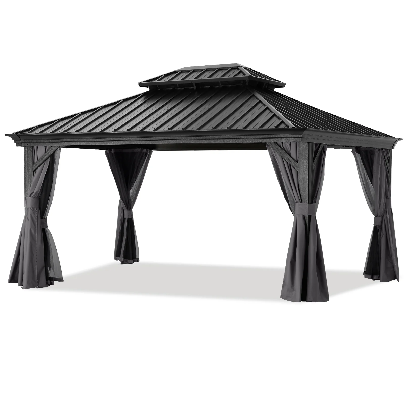 Hardtop Gazebo - Outdoor Permanent Double Top Gazebo With Netting - Image 2