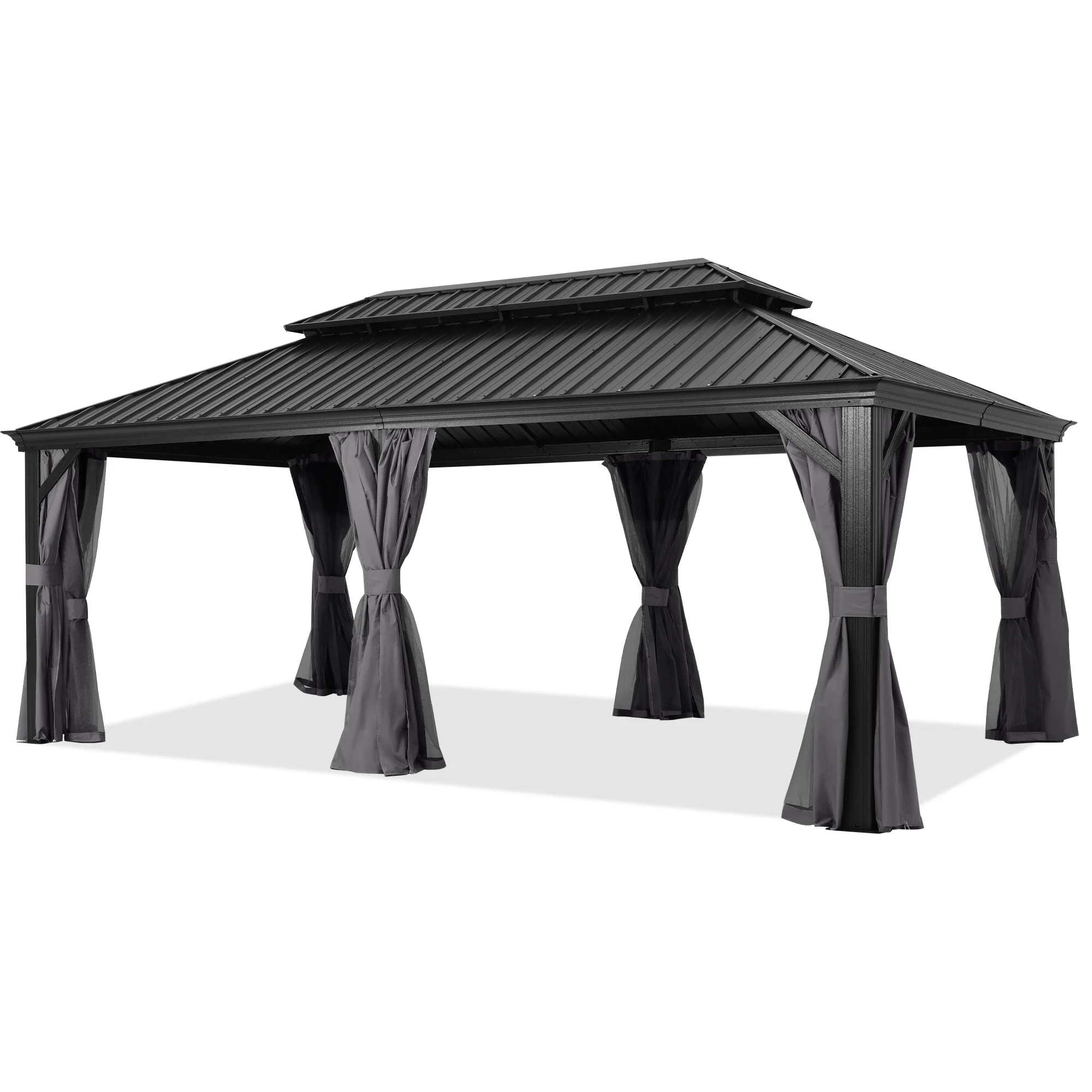 Hardtop Gazebo - Outdoor Permanent Double Top Gazebo With Netting - Image 21