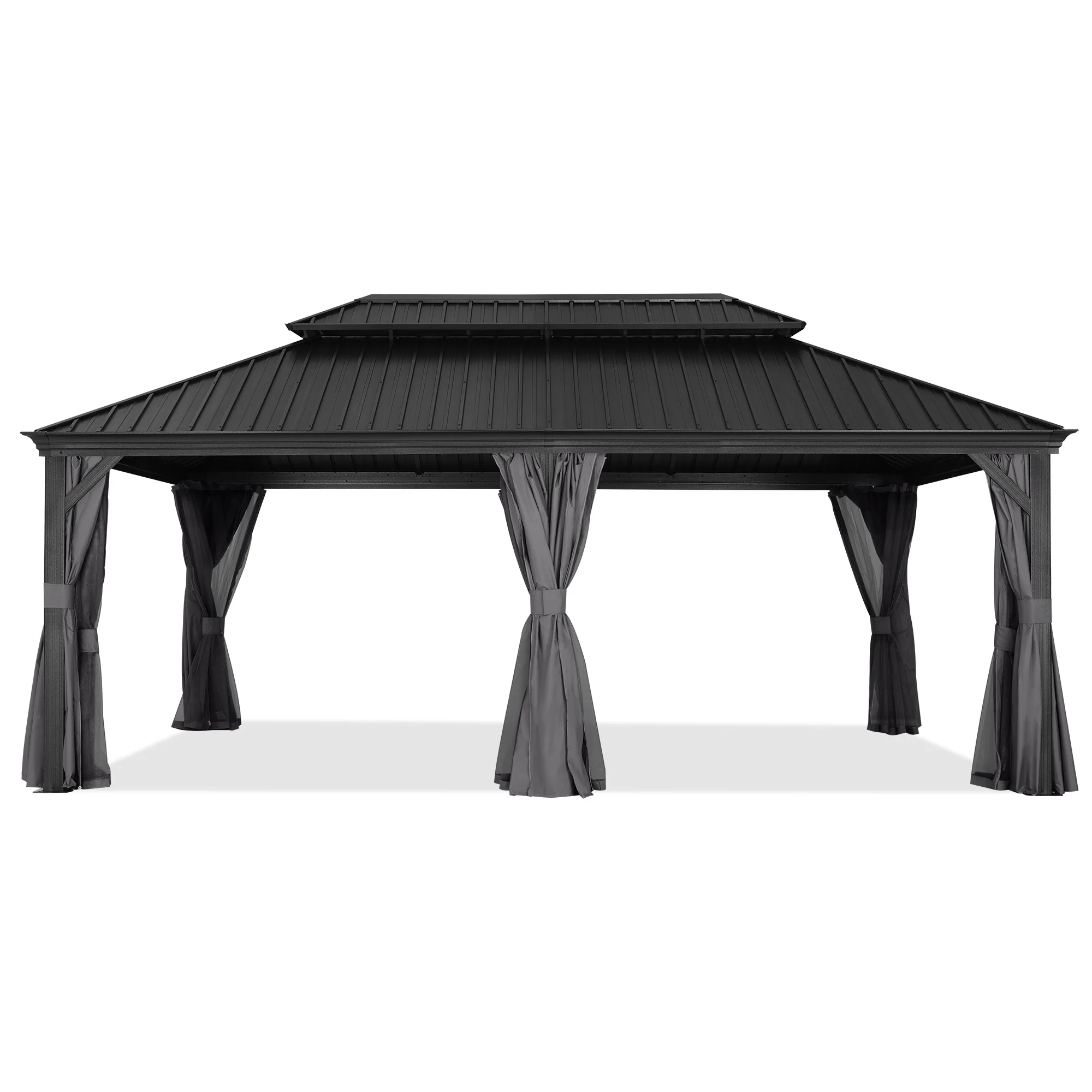 Hardtop Gazebo - Outdoor Permanent Double Top Gazebo With Netting - Image 22