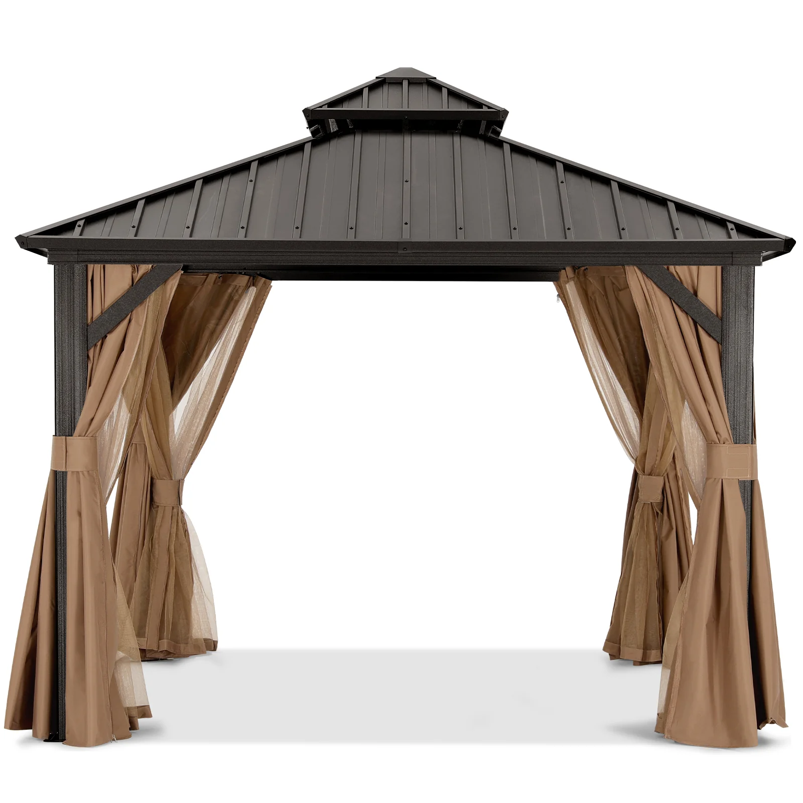Hardtop Gazebo - Outdoor Permanent Double Top Gazebo With Netting - Image 25