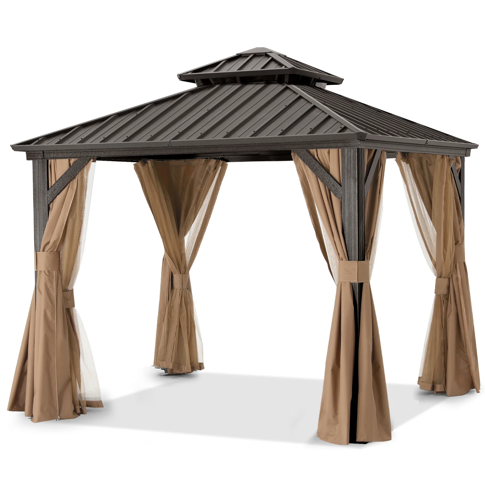 Hardtop Gazebo - Outdoor Permanent Double Top Gazebo With Netting - Image 26