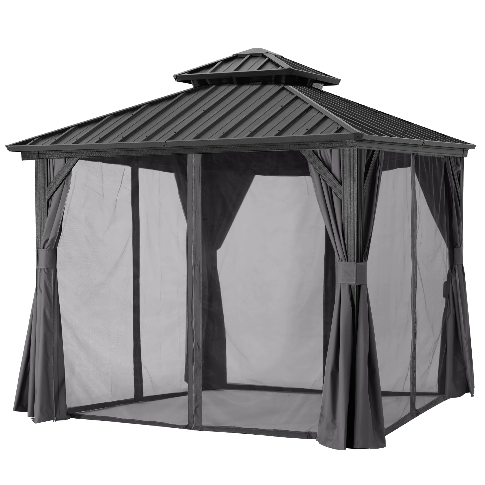 Hardtop Gazebo - Outdoor Permanent Double Top Gazebo With Netting - Image 28