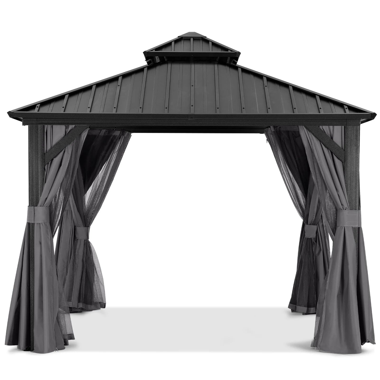 Hardtop Gazebo - Outdoor Permanent Double Top Gazebo With Netting - Image 29
