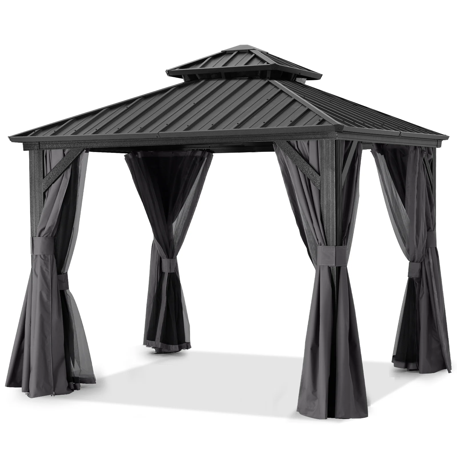 Hardtop Gazebo - Outdoor Permanent Double Top Gazebo With Netting - Image 30