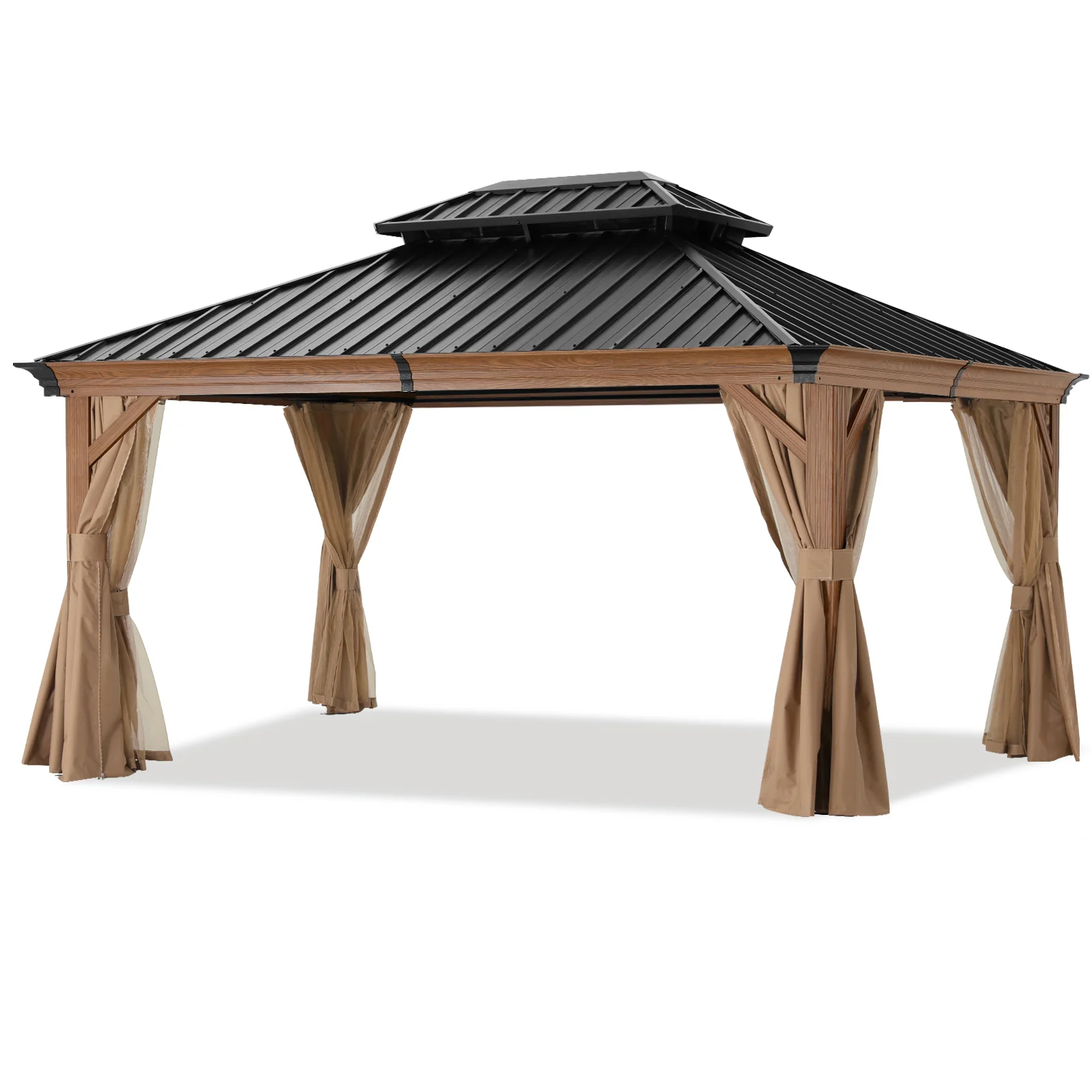 Hardtop Gazebo - Outdoor Permanent Double Top Gazebo With Netting - Image 31