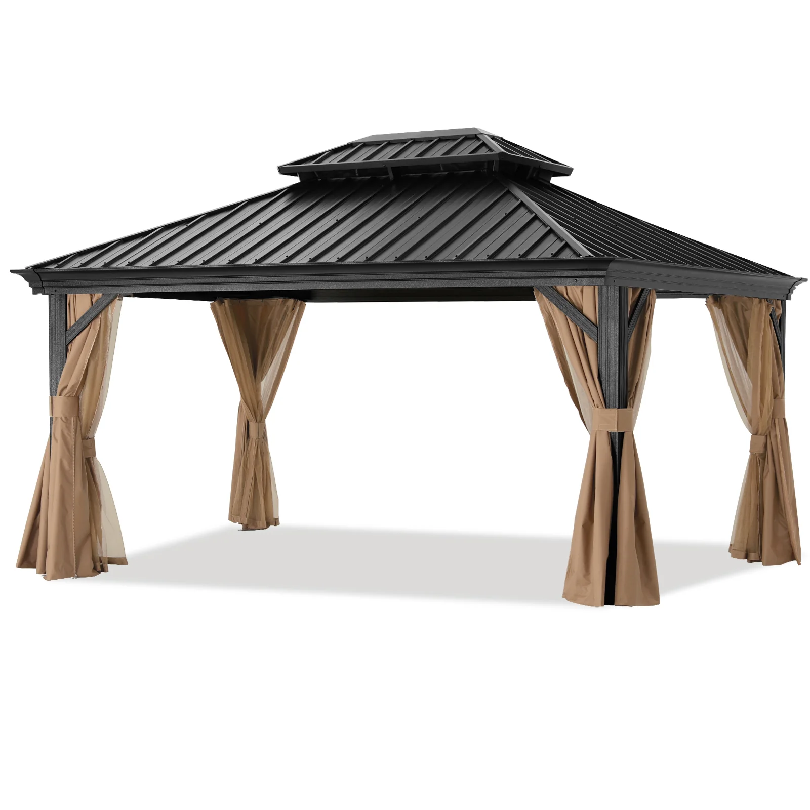 Hardtop Gazebo - Outdoor Permanent Double Top Gazebo With Netting - Image 32