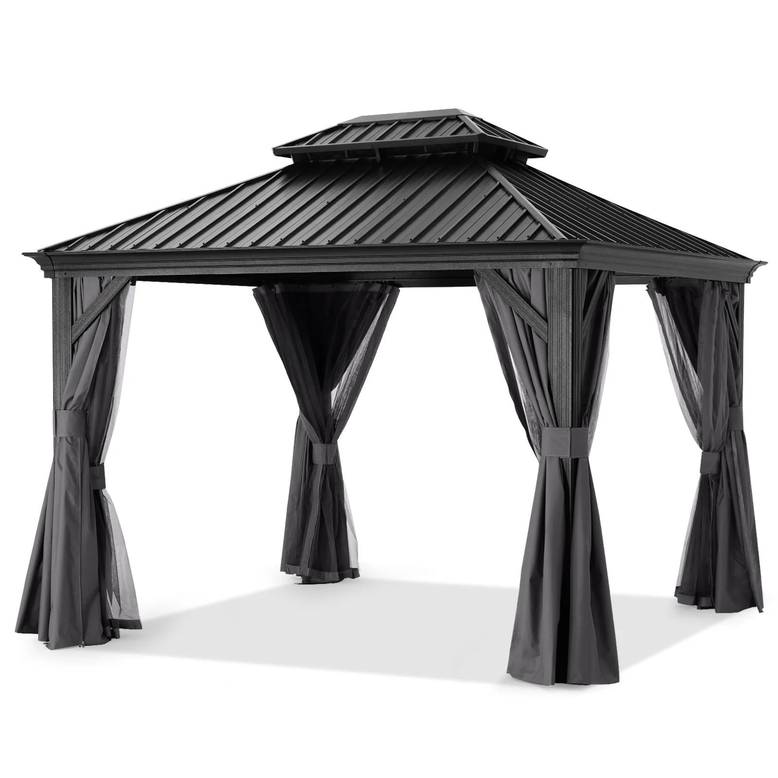 Hardtop Gazebo - Outdoor Permanent Double Top Gazebo With Netting - Image 33