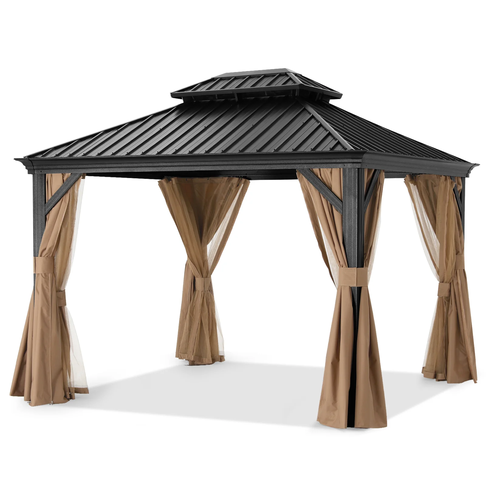 Hardtop Gazebo - Outdoor Permanent Double Top Gazebo With Netting - Image 34