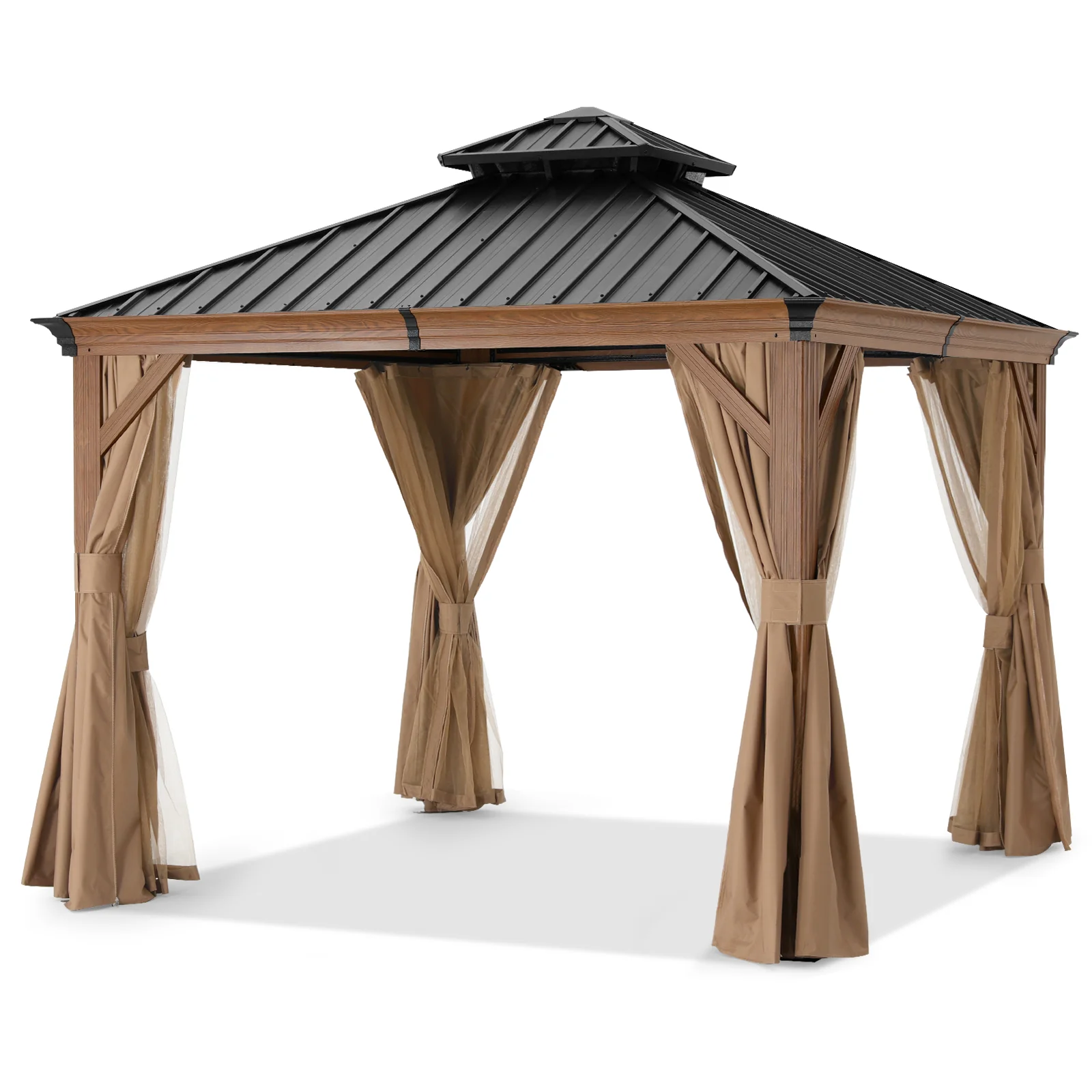 Hardtop Gazebo - Outdoor Permanent Double Top Gazebo With Netting - Image 35