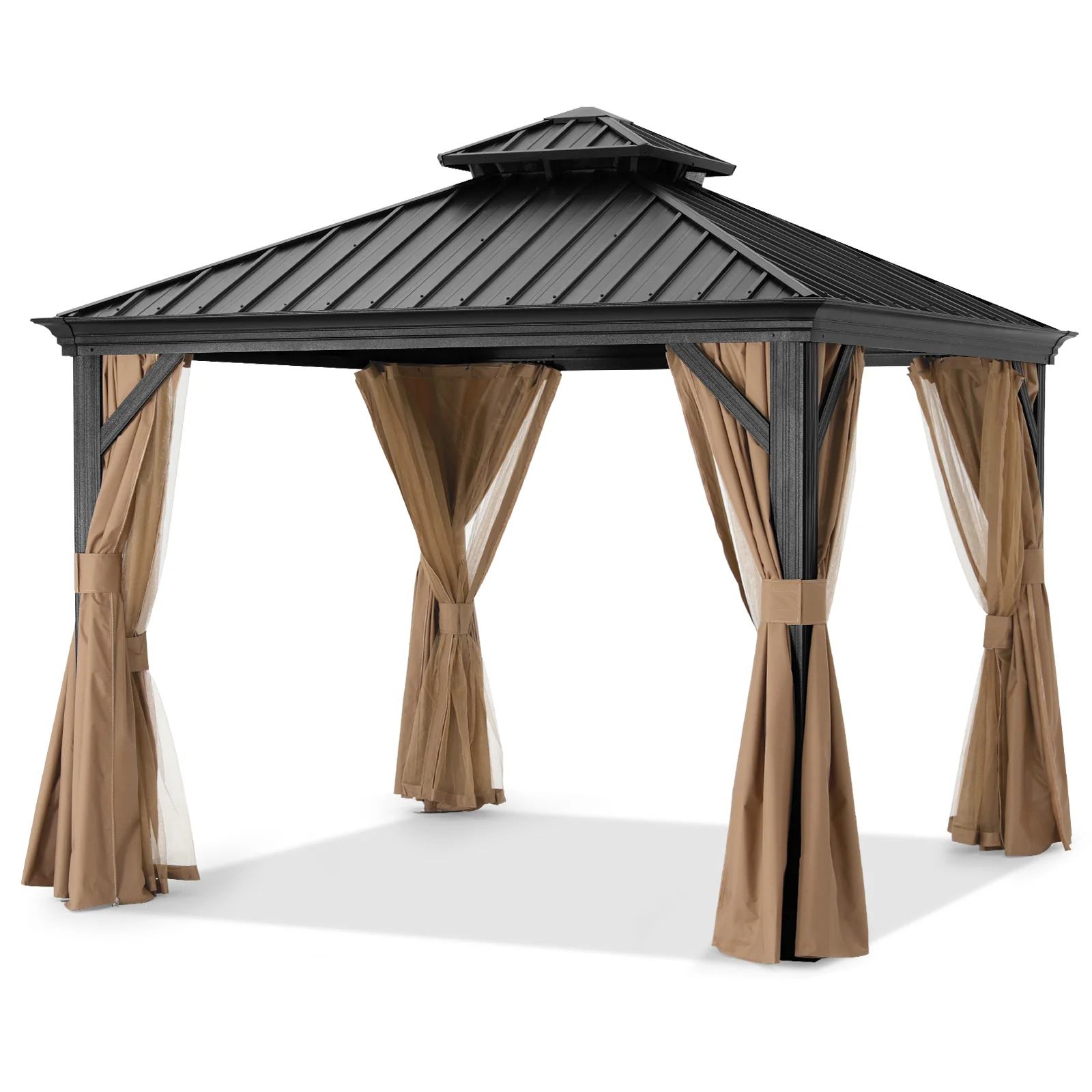 Hardtop Gazebo - Outdoor Permanent Double Top Gazebo With Netting - Image 36