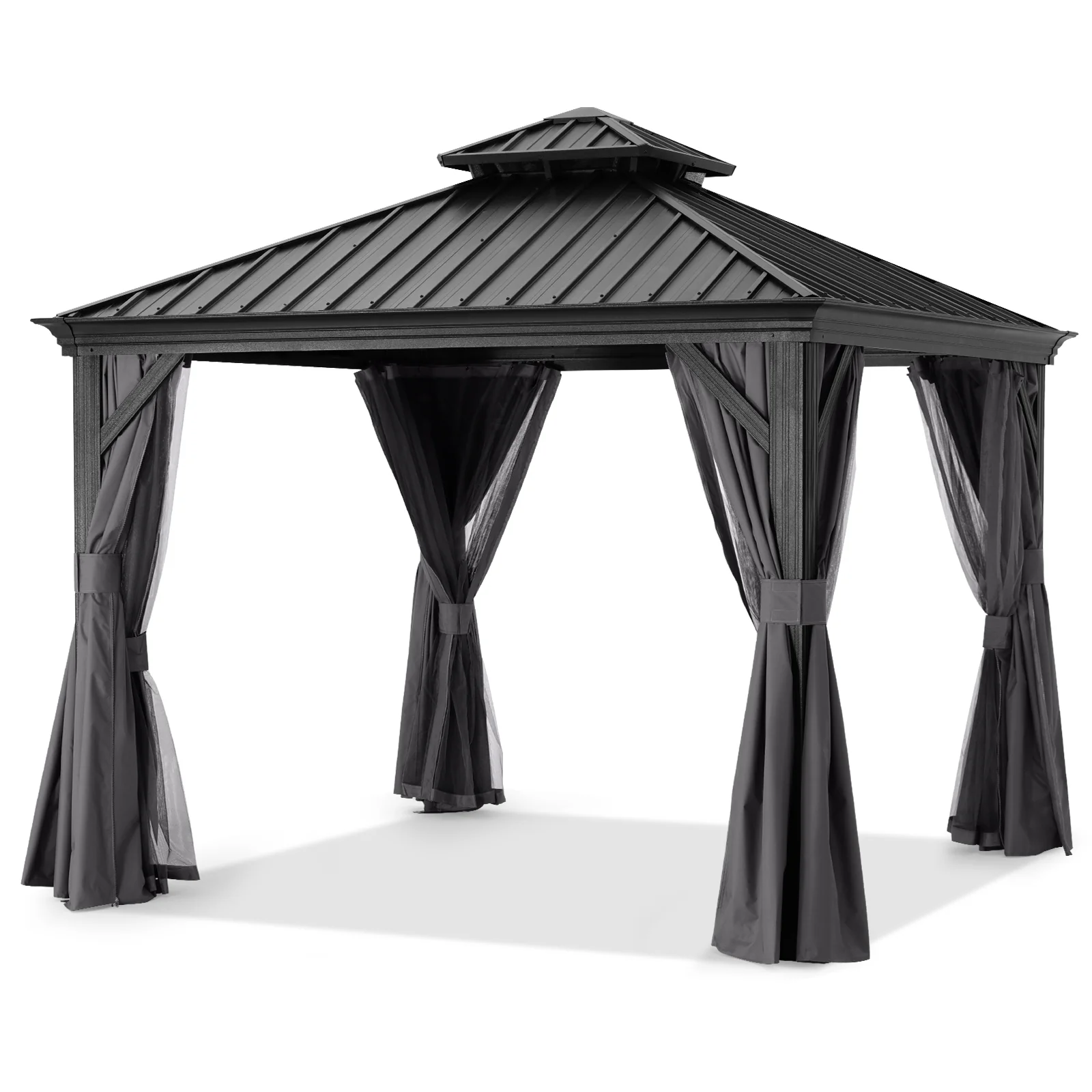 Hardtop Gazebo - Outdoor Permanent Double Top Gazebo With Netting - Image 37