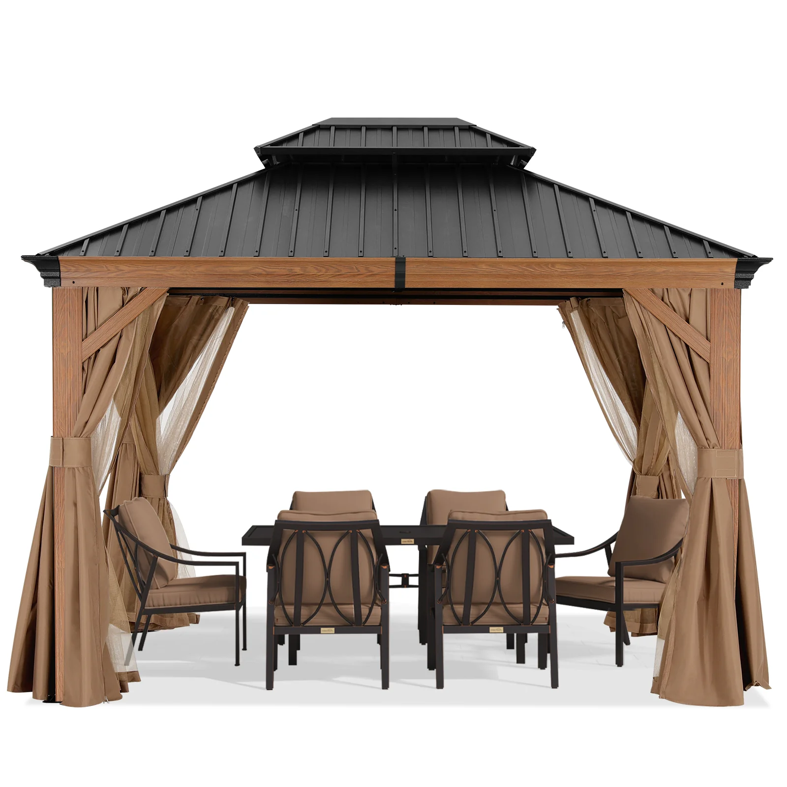 Hardtop Gazebo - Outdoor Permanent Double Top Gazebo With Netting - Image 38
