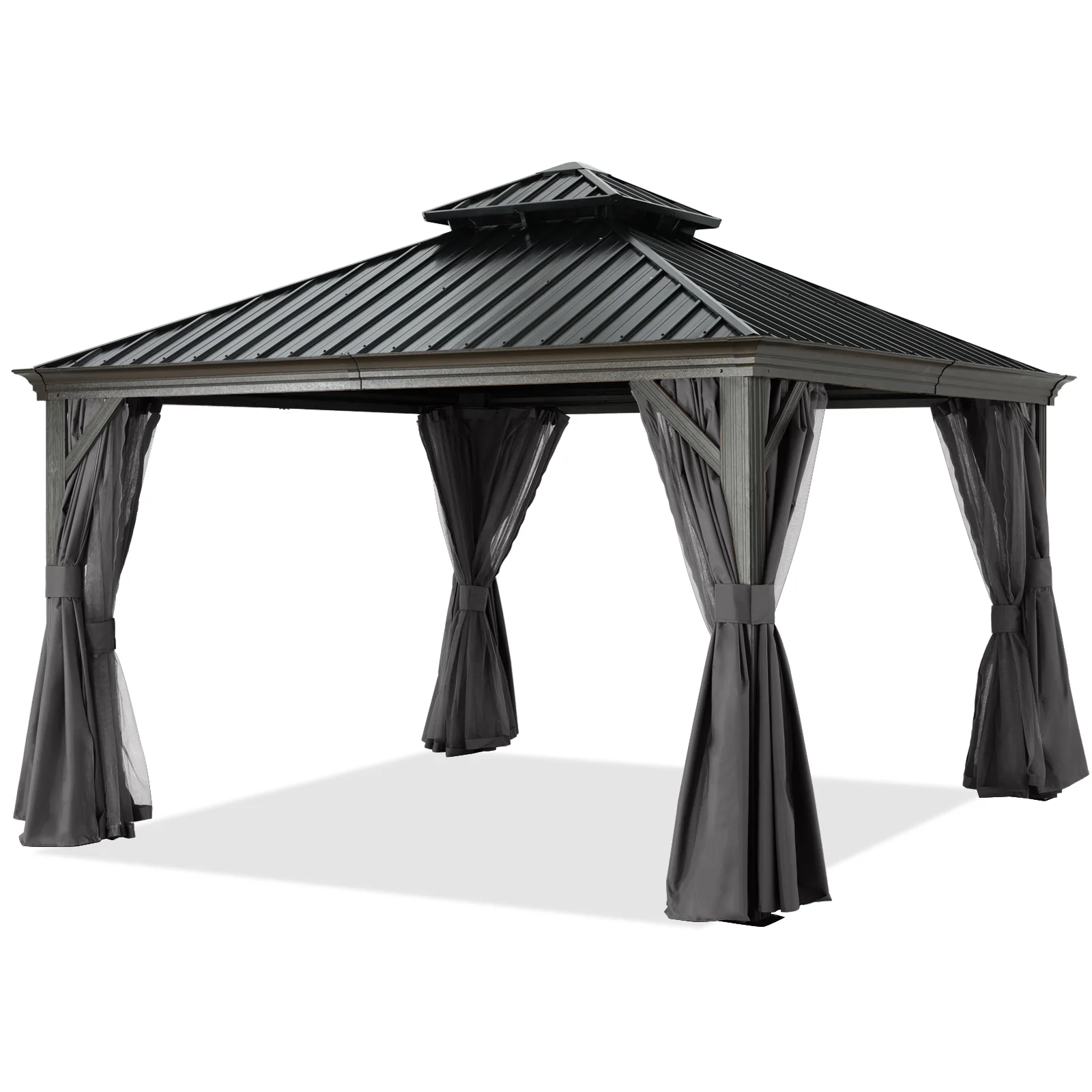 Hardtop Gazebo - Outdoor Permanent Double Top Gazebo With Netting - Image 4