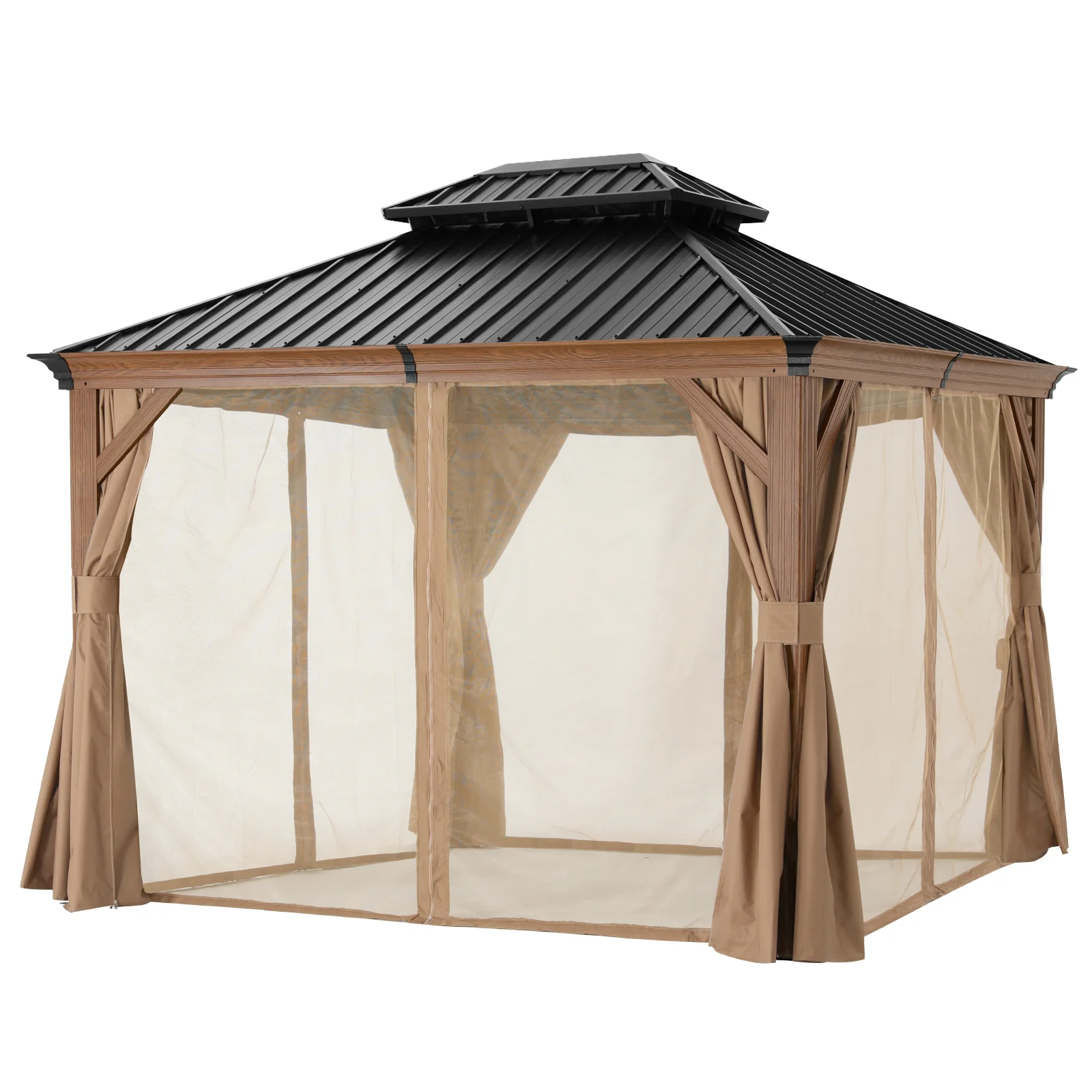 Hardtop Gazebo - Outdoor Permanent Double Top Gazebo With Netting - Image 40