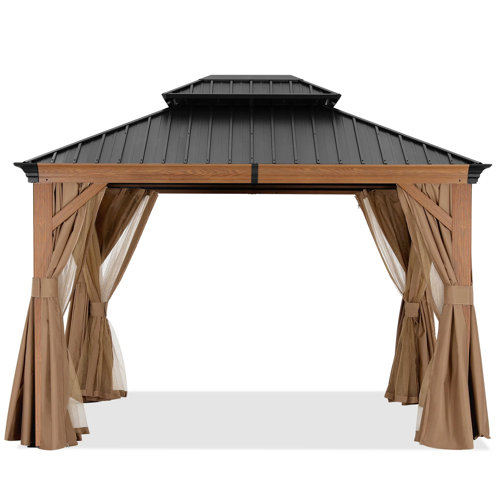 Hardtop Gazebo - Outdoor Permanent Double Top Gazebo With Netting - Image 41
