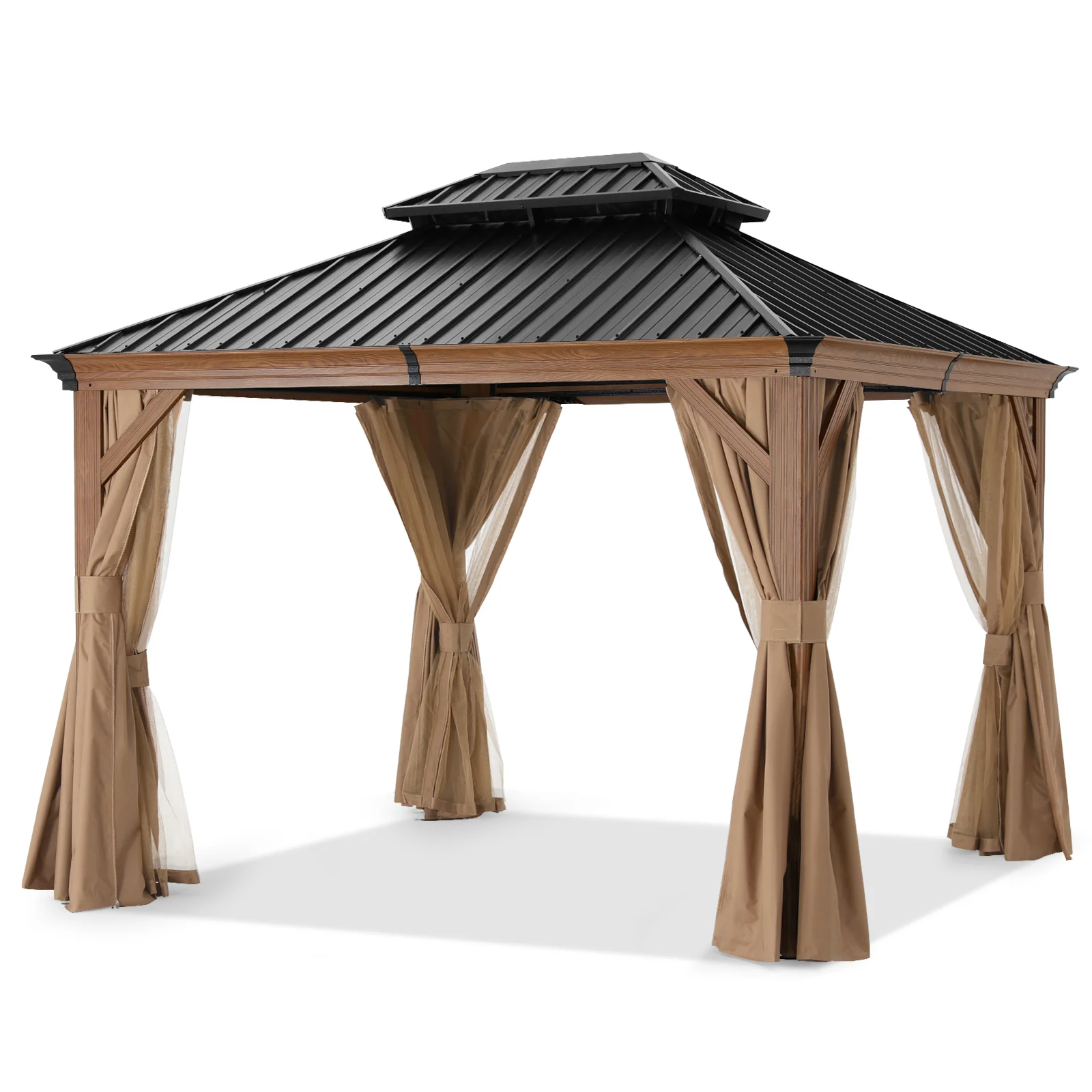 Hardtop Gazebo - Outdoor Permanent Double Top Gazebo With Netting - Image 42