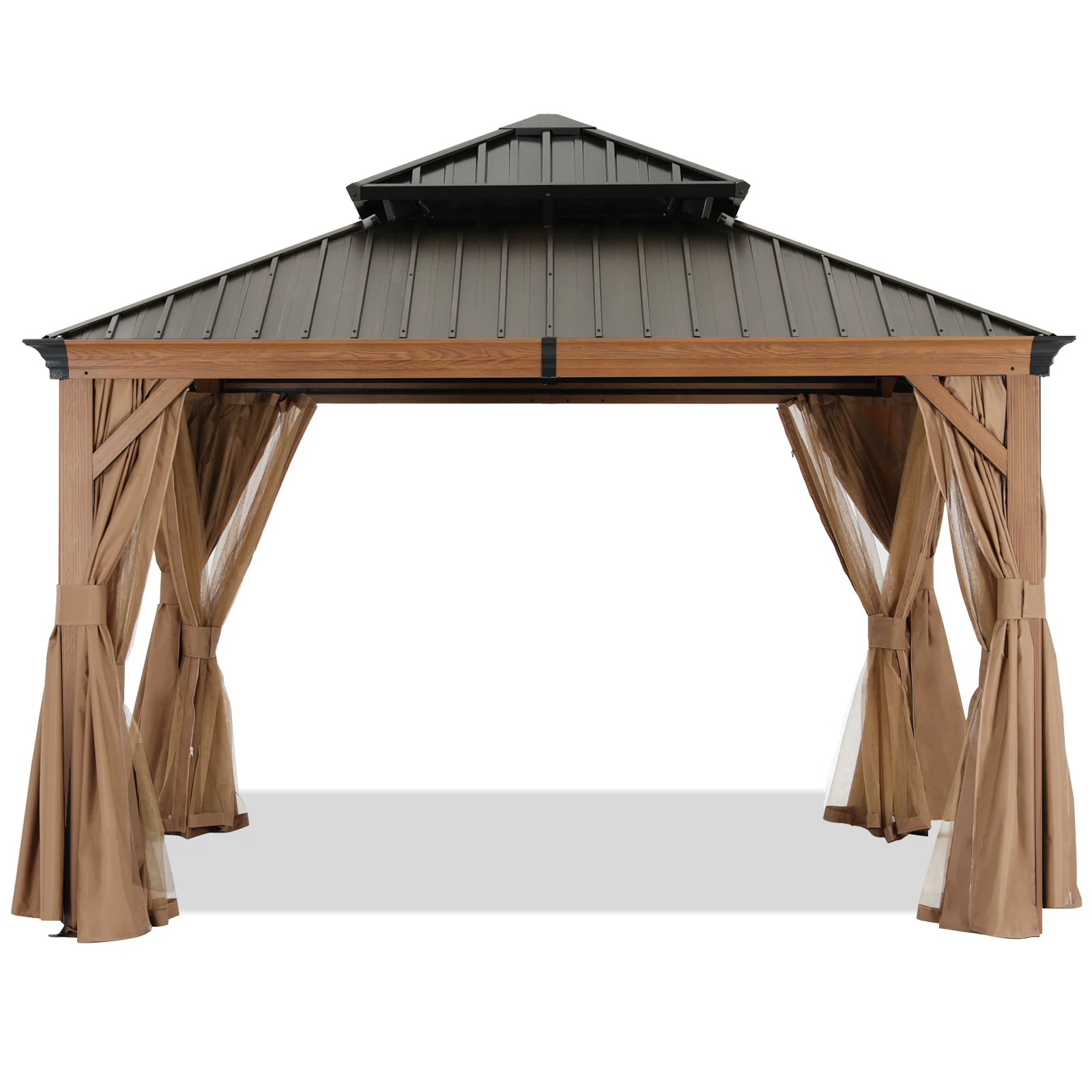 Hardtop Gazebo - Outdoor Permanent Double Top Gazebo With Netting - Image 5