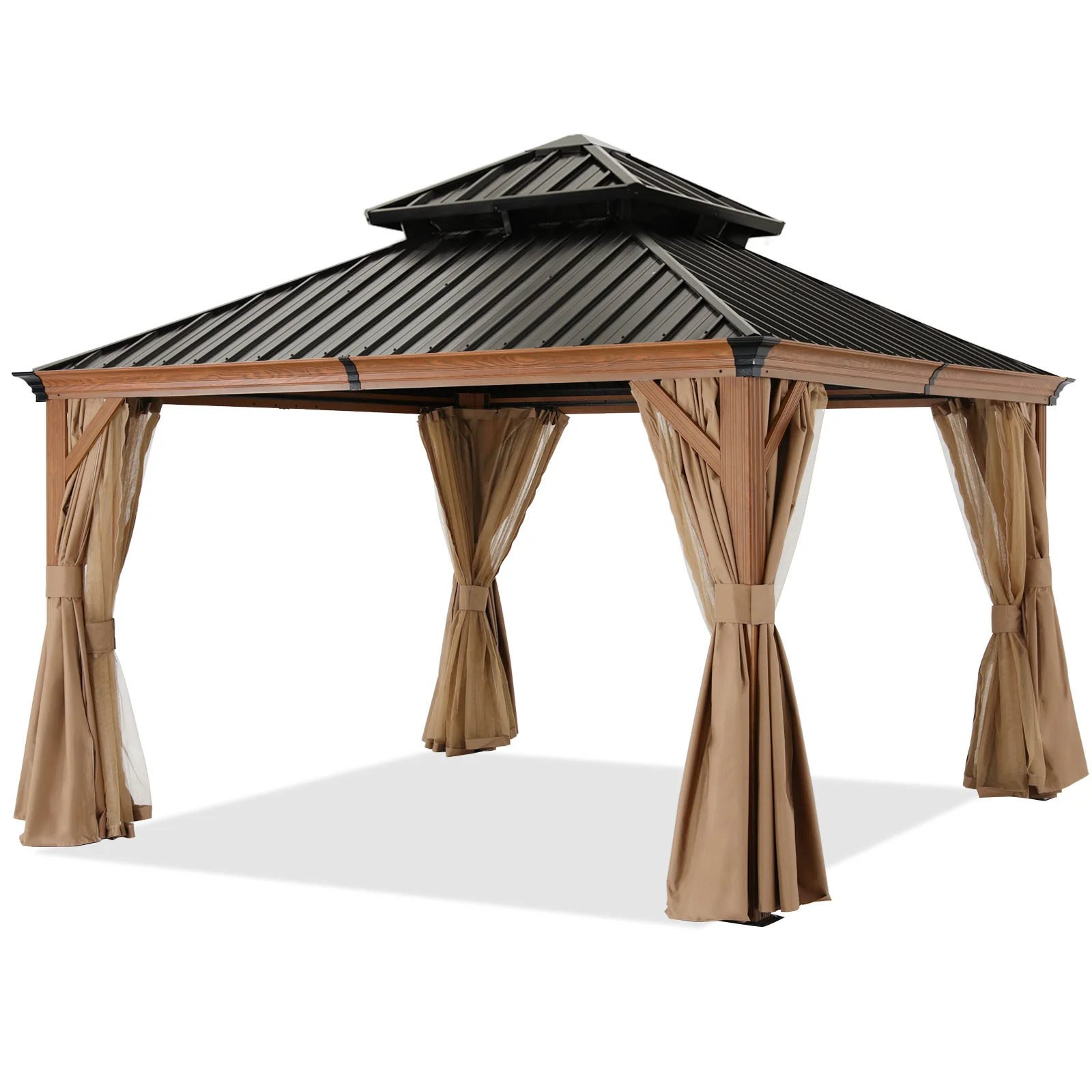 Hardtop Gazebo - Outdoor Permanent Double Top Gazebo With Netting - Image 8