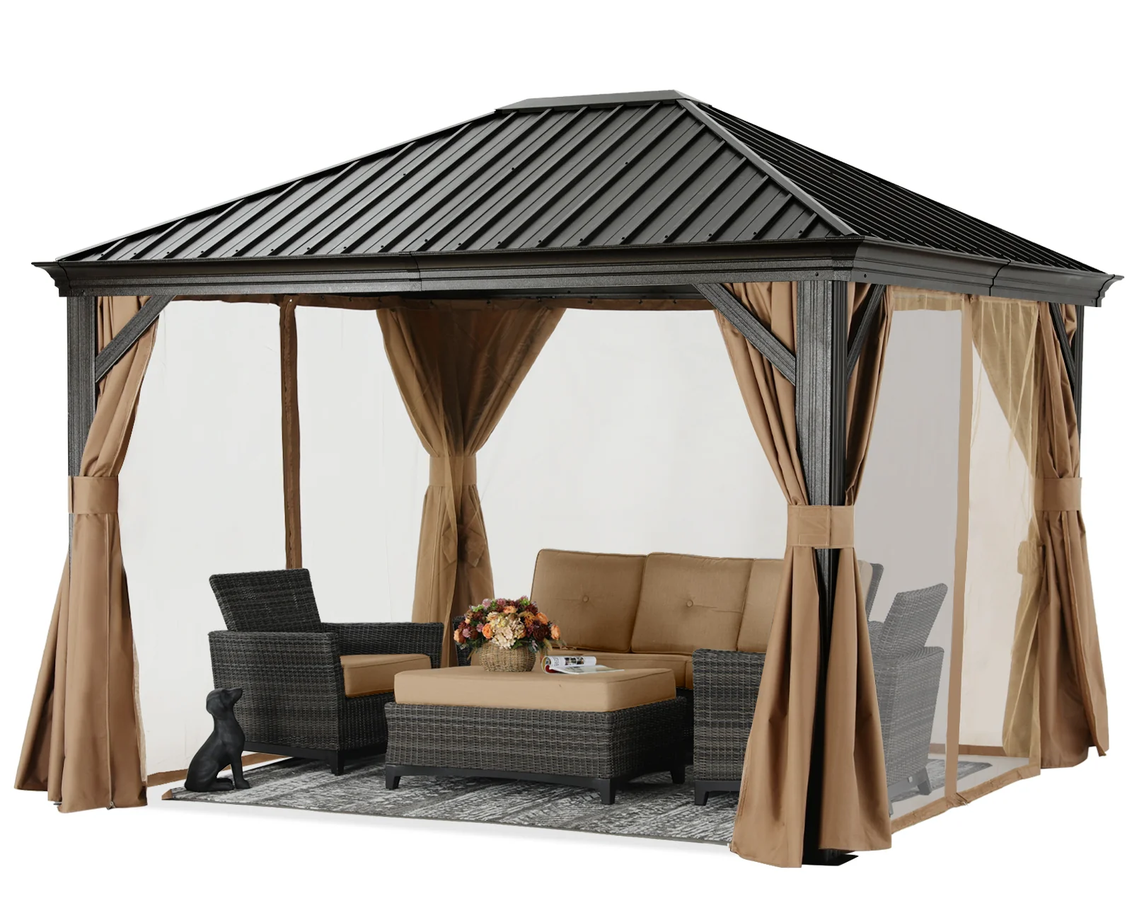 Hardtop Gazebo - Outdoor Permanent Gazebo with Netting - Image 19