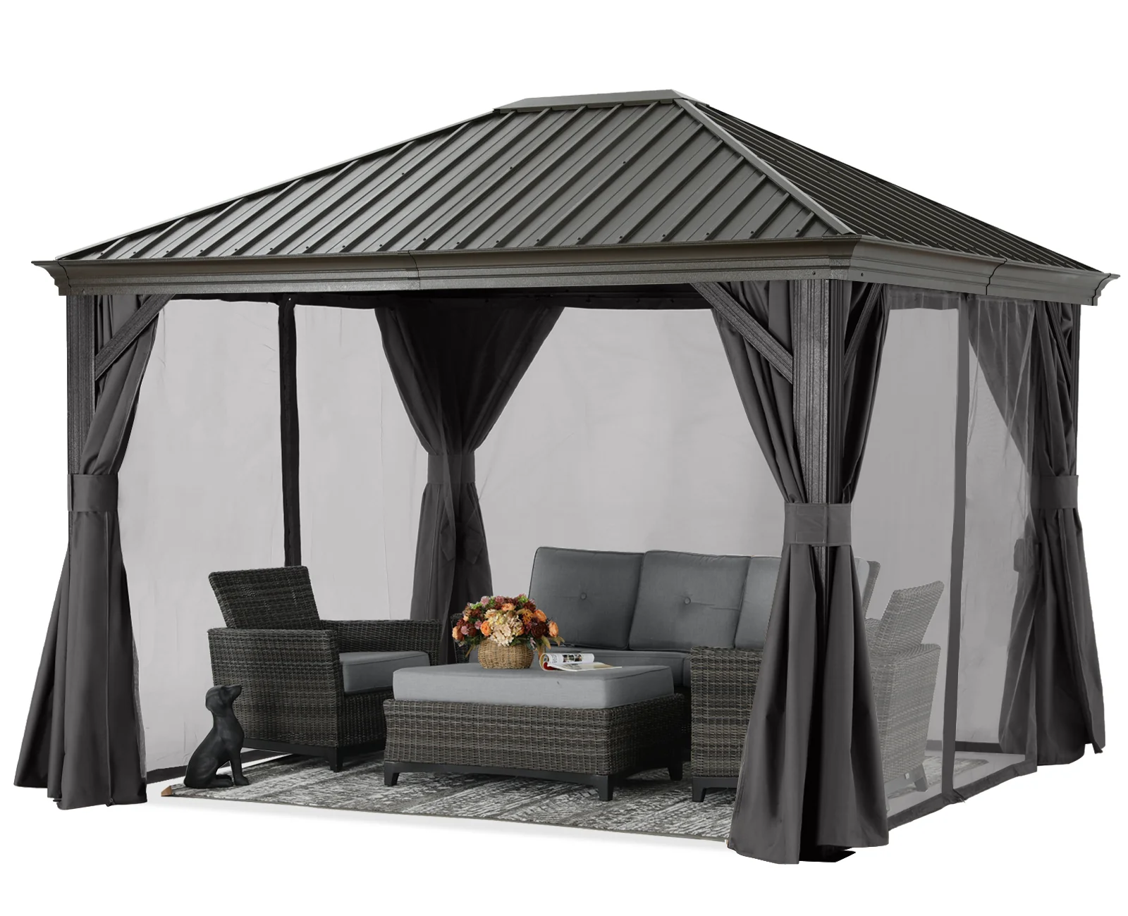 Hardtop Gazebo - Outdoor Permanent Gazebo with Netting - Image 3