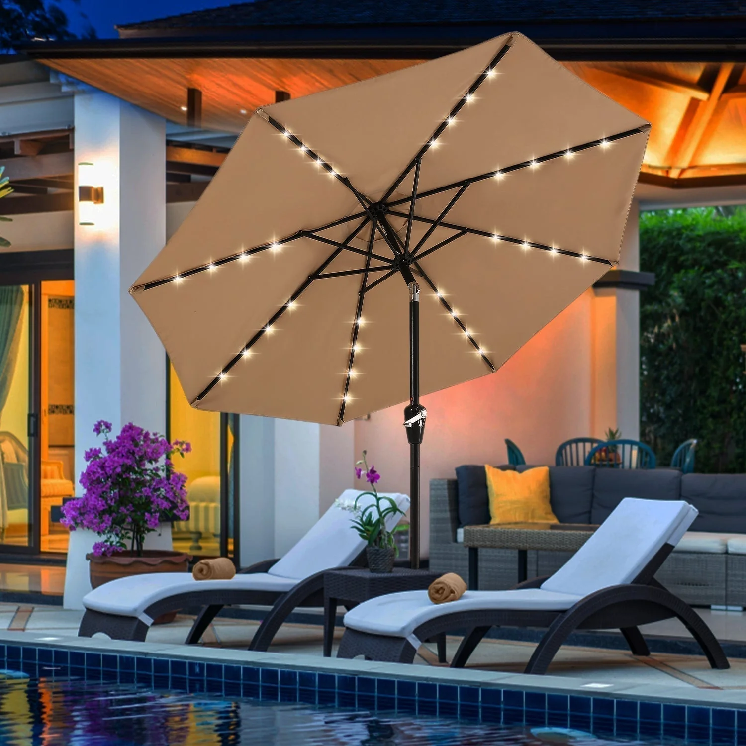 Patio Solar Umbrella Outdoor with 32LED Lights - Image 35
