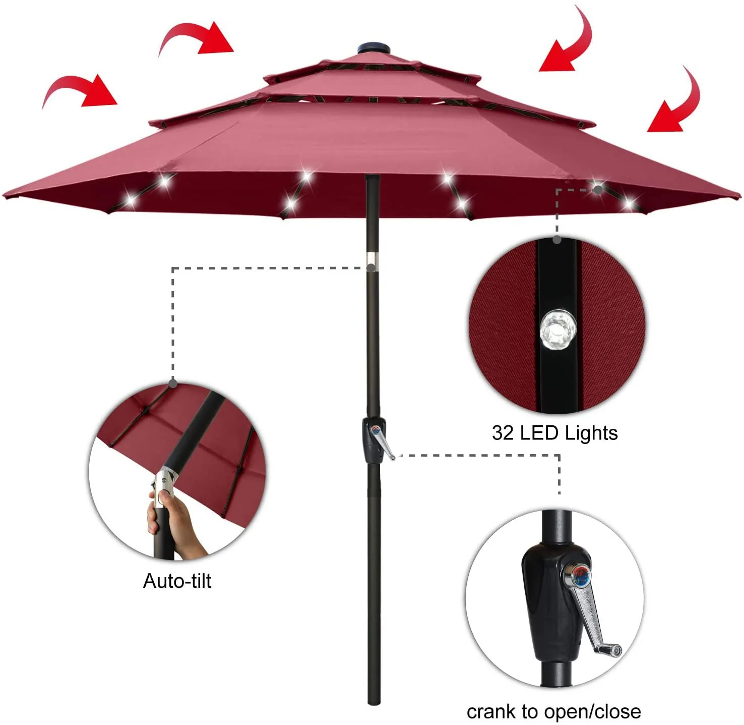 Solar 3 Tiers Patio Umbrella Outdoor with LED - Image 14