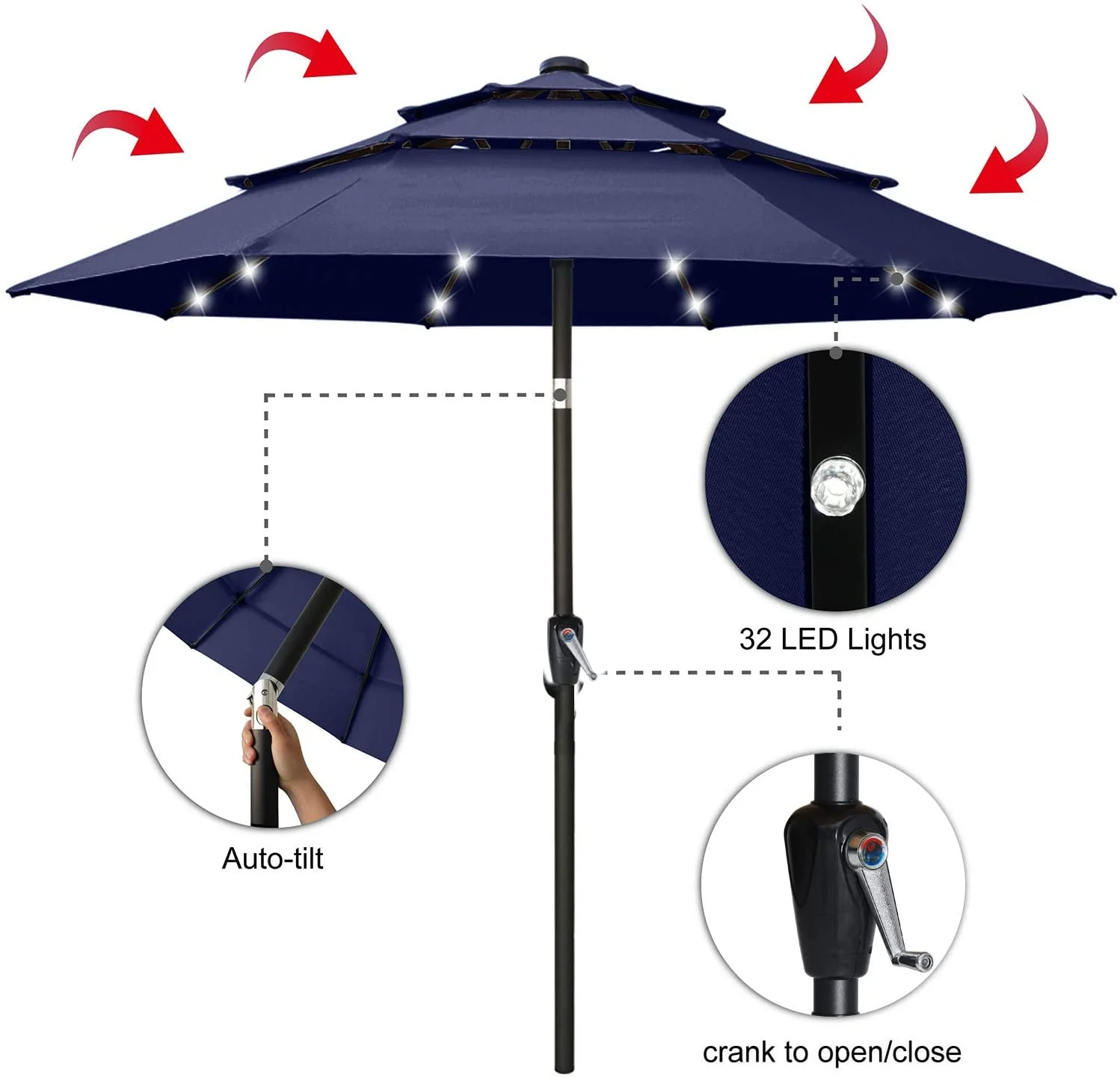 Solar 3 Tiers Patio Umbrella Outdoor with LED - Image 2